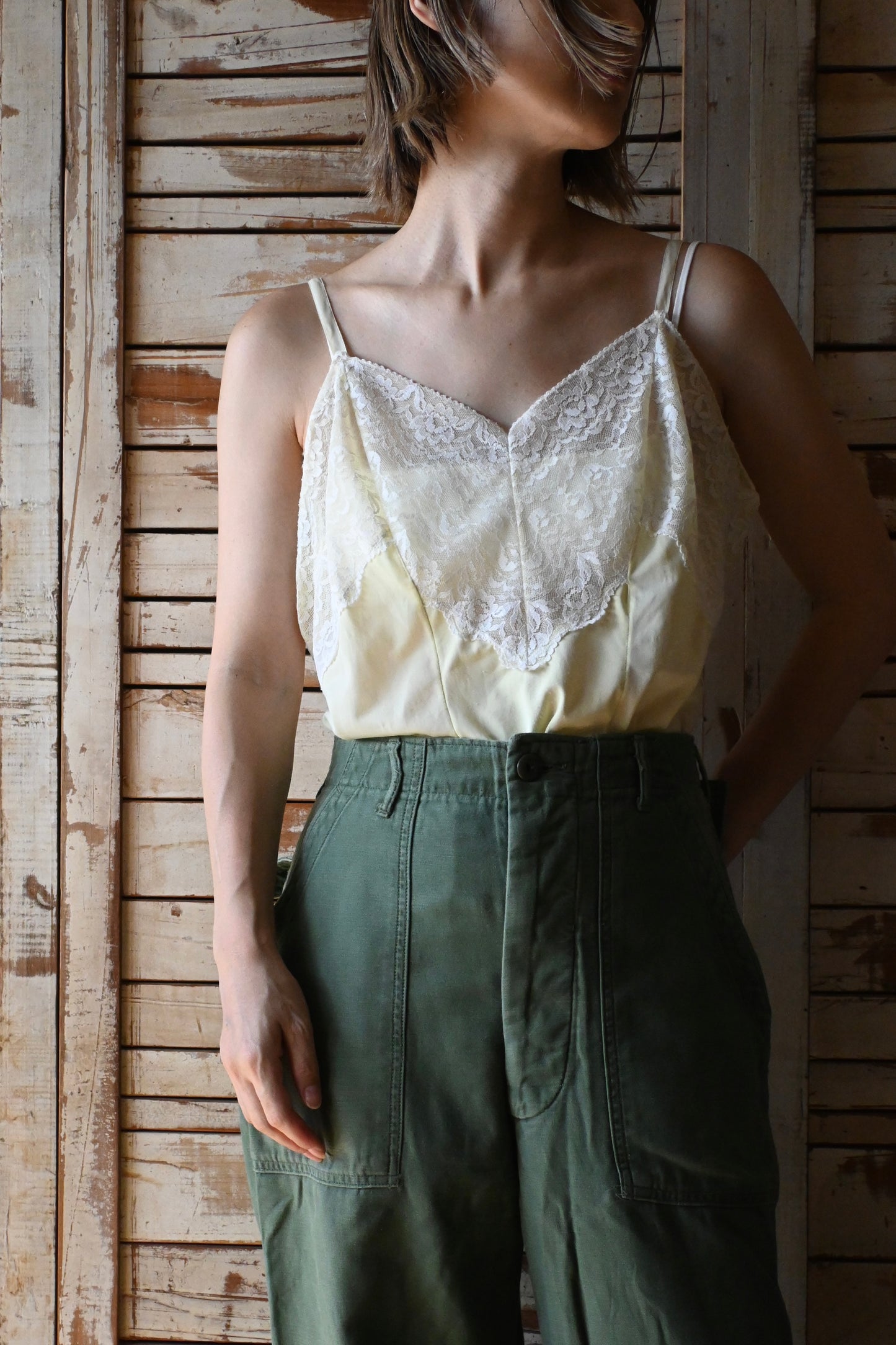 Lace slip dress/YELLOW
