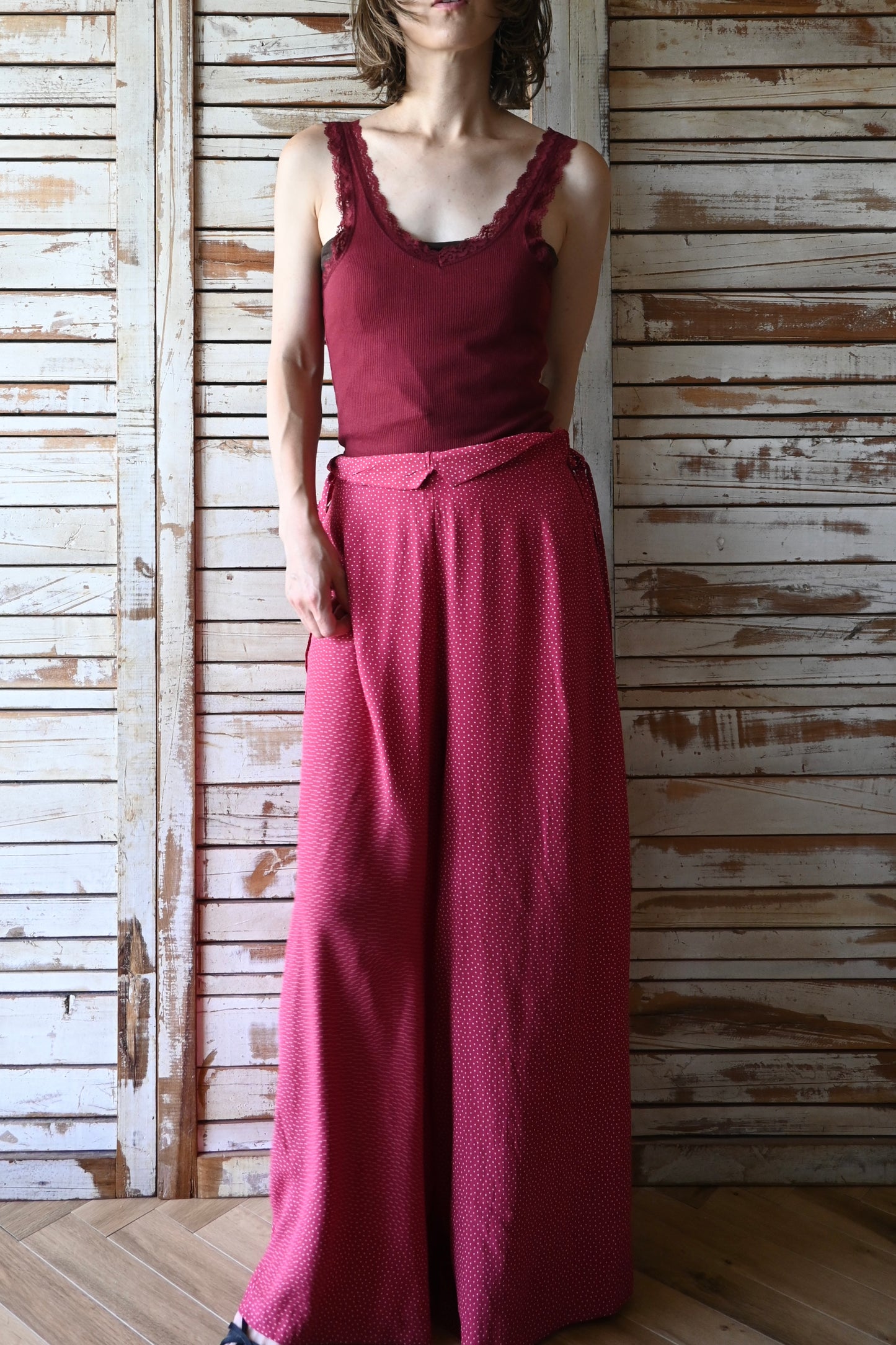 Dot wide pants/RED