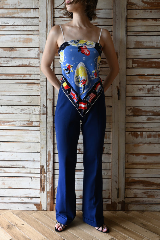 Flare poly pants/NAVY