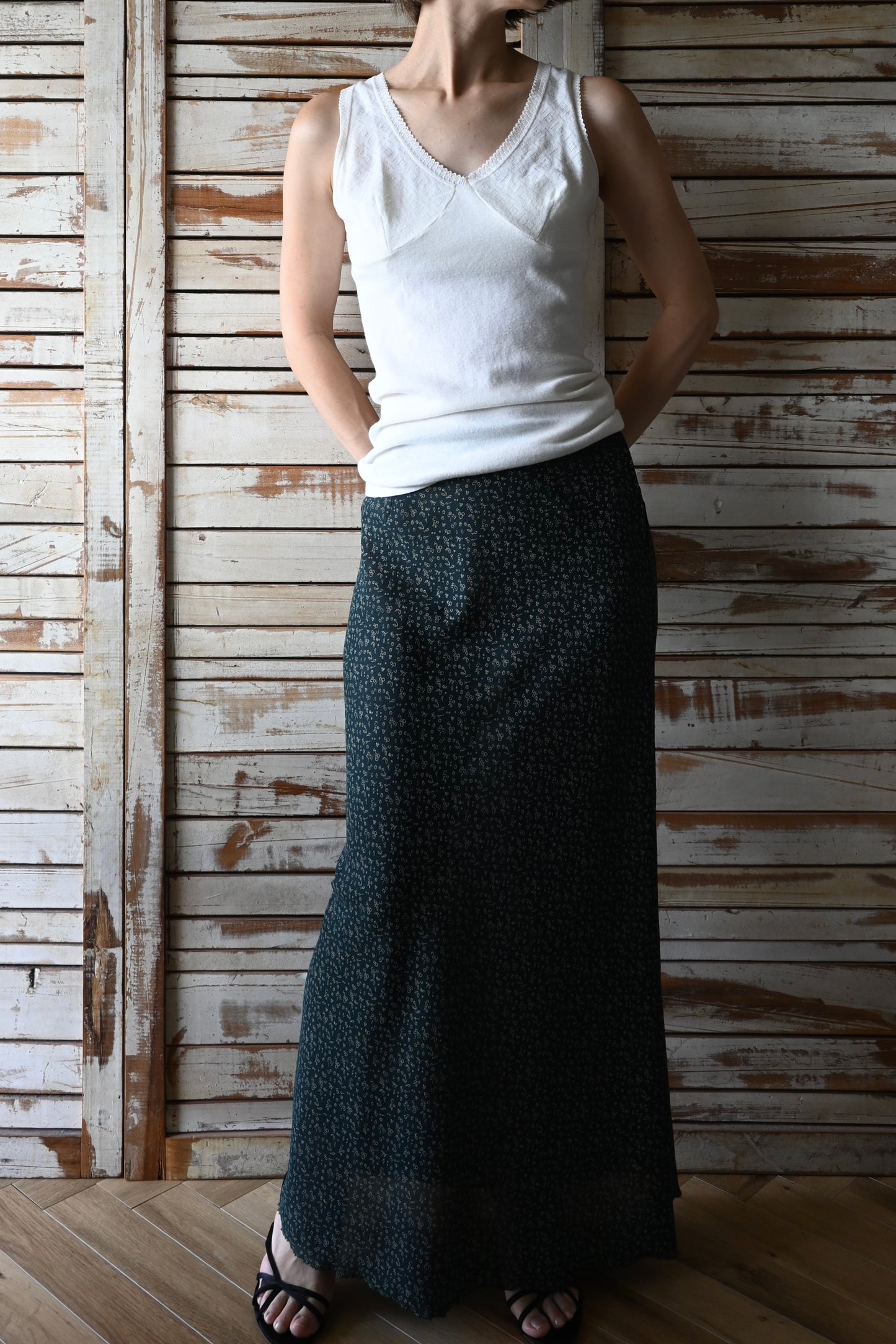 80's-90's Flower pattern skirt/GREEN