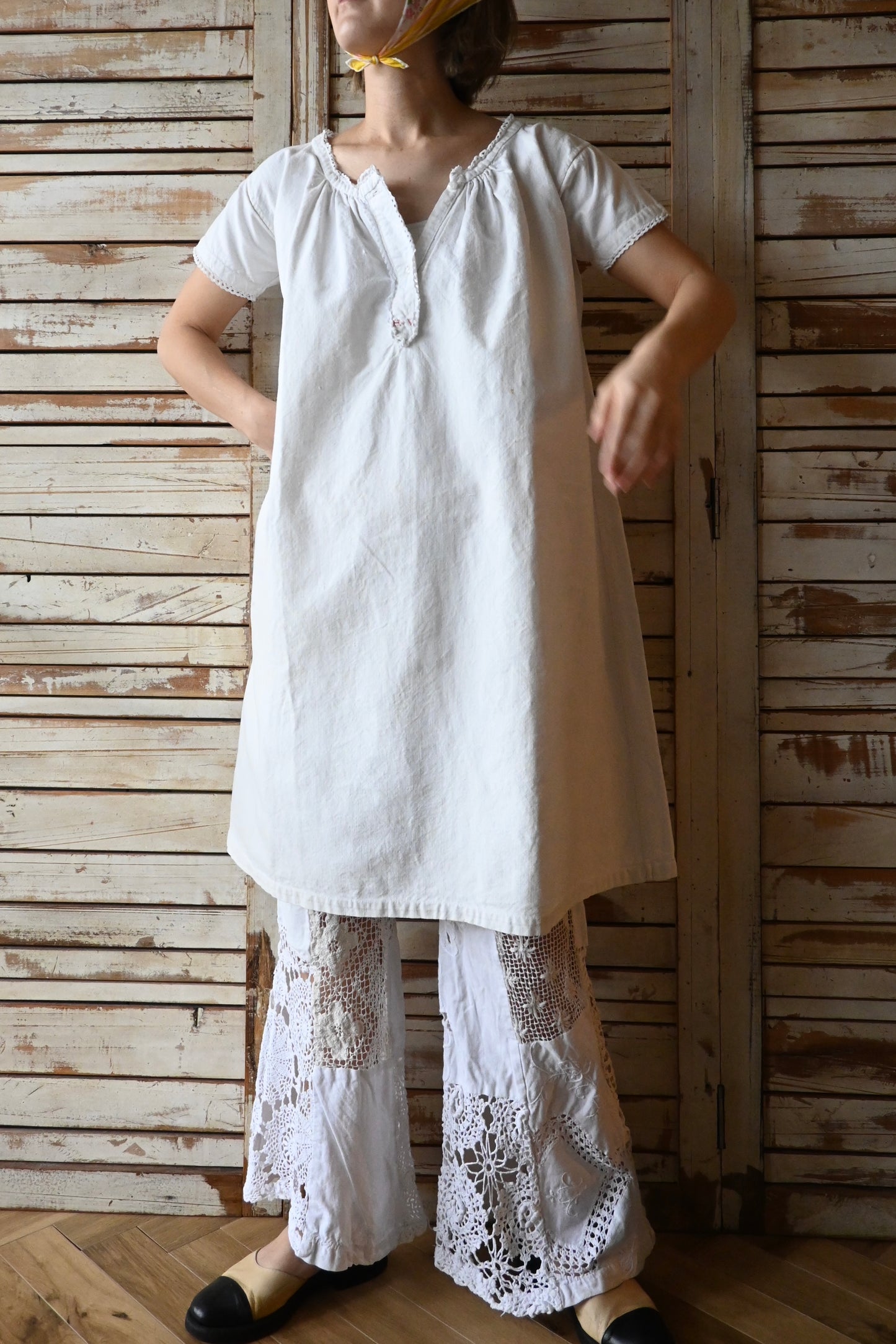 France antique linen dress/IVORY