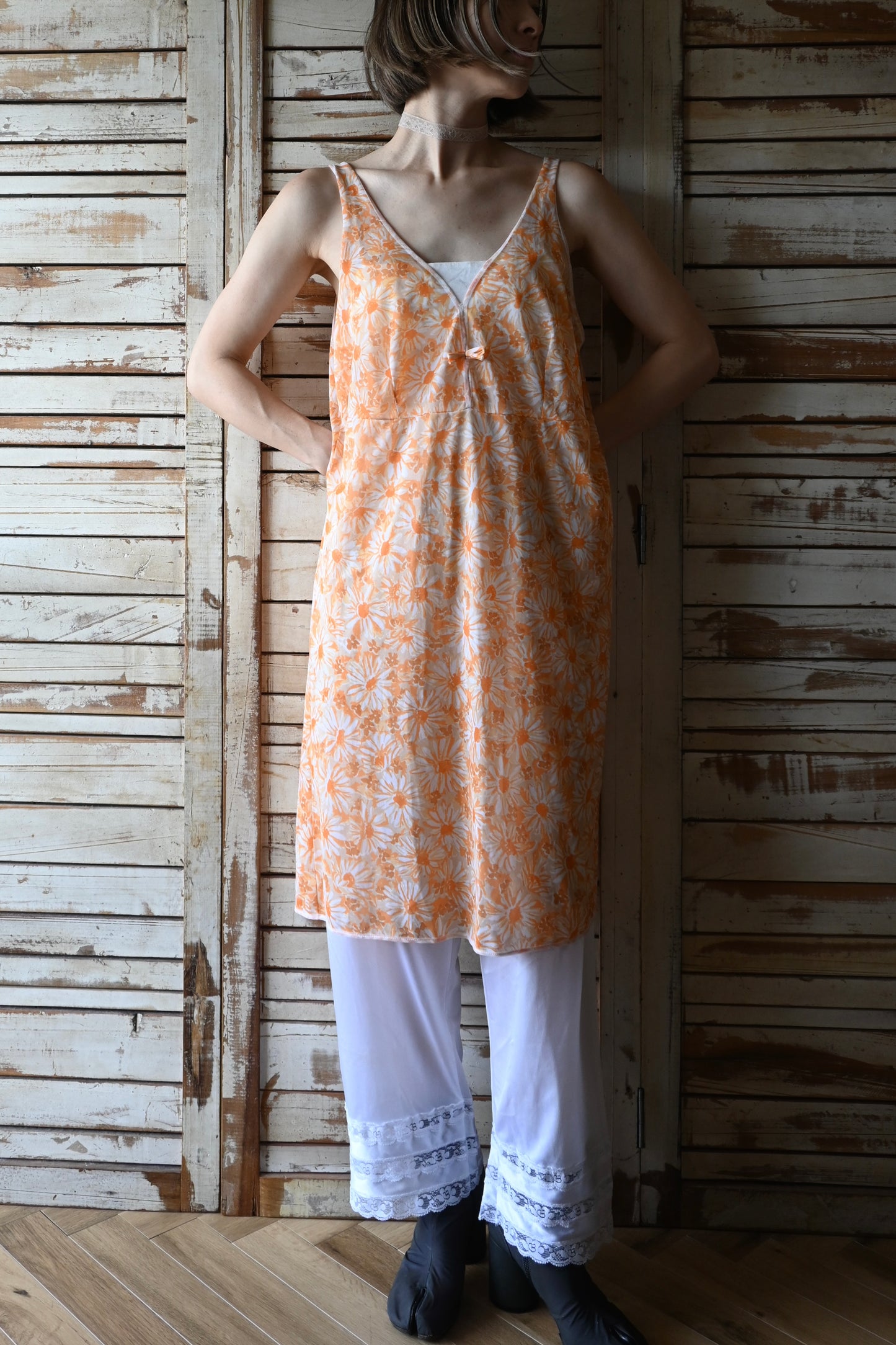 Flower slip dress/ORANGE