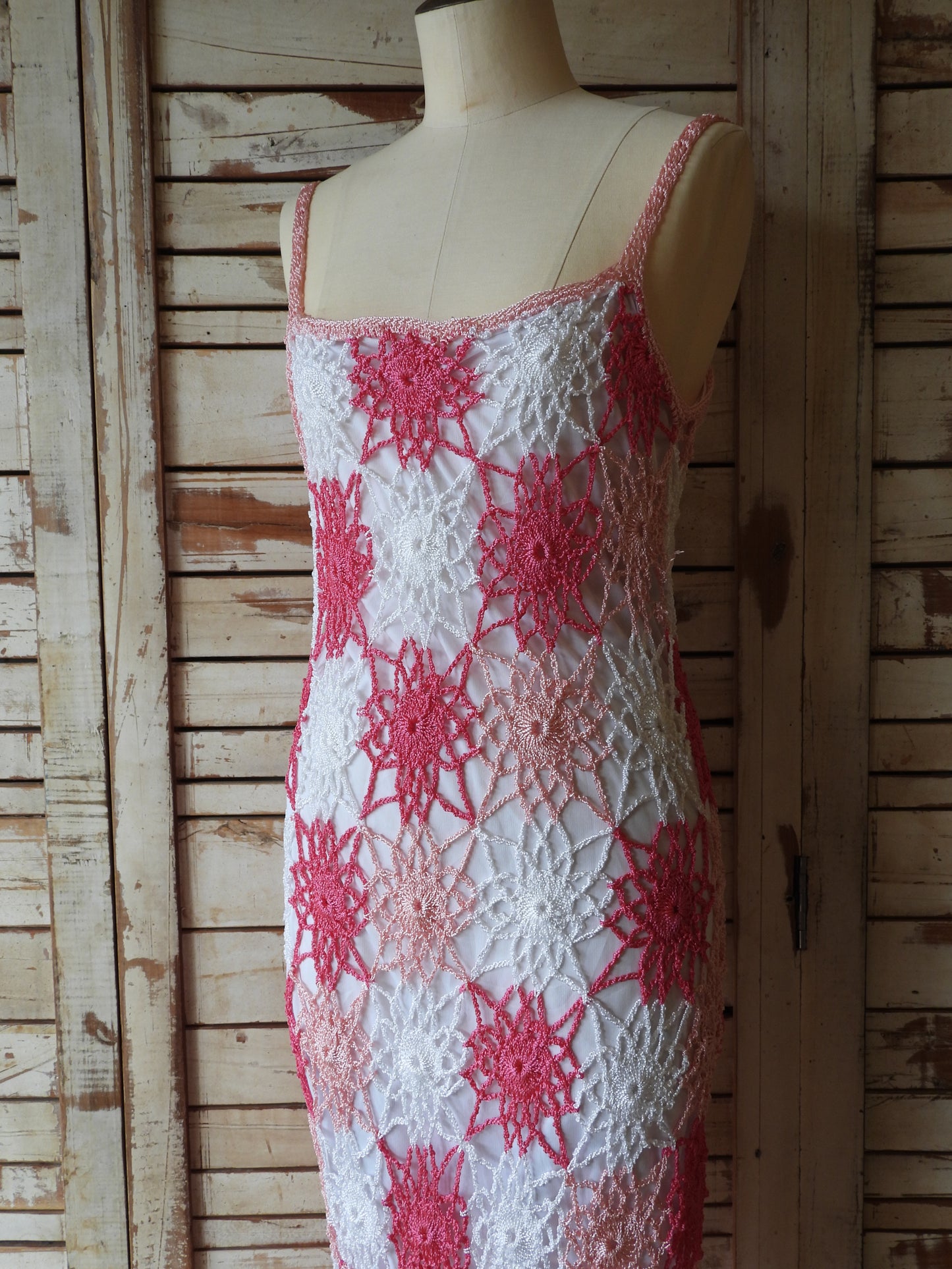 Fringe hem crochet dress/PINK
