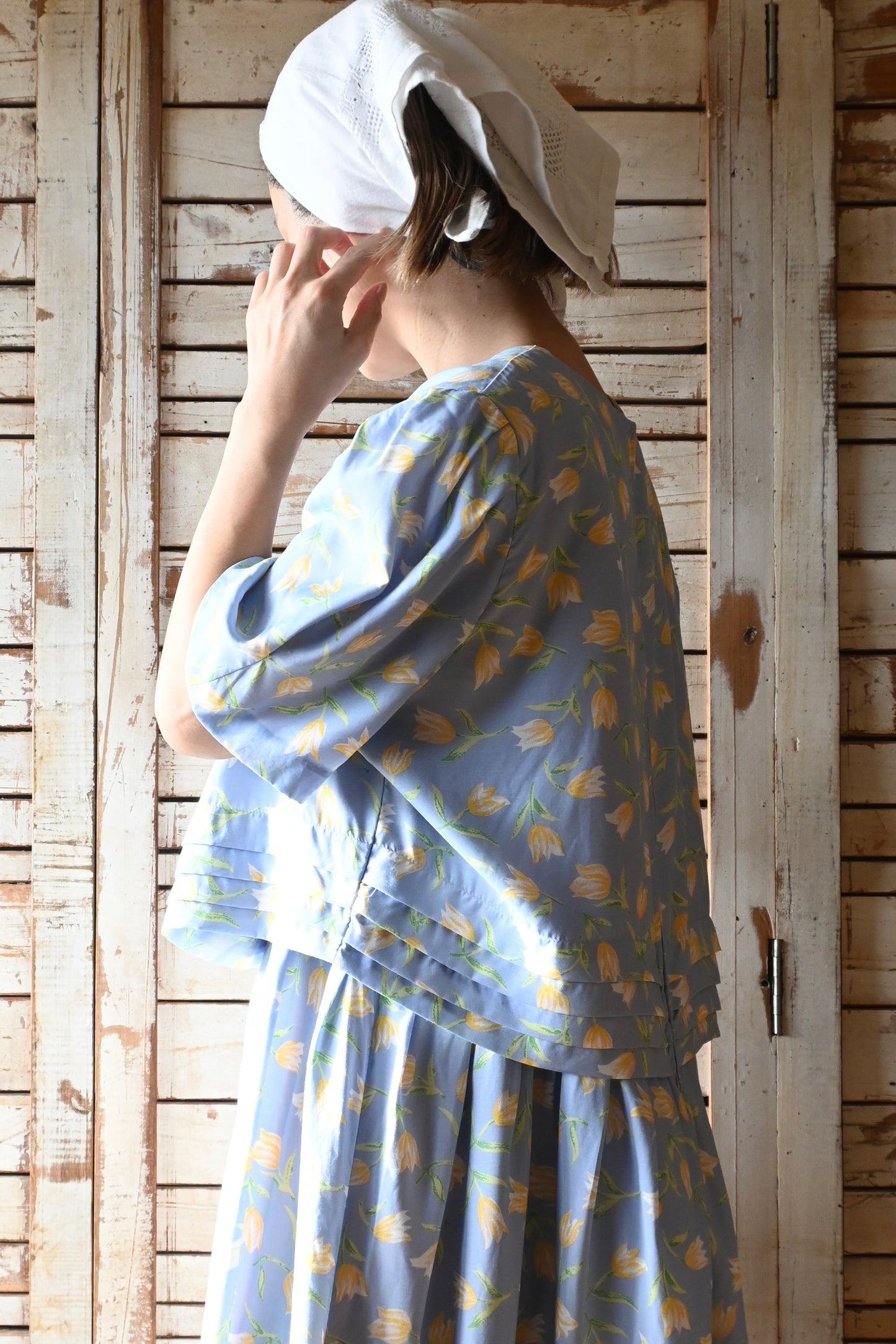 80's Flower long dress/SKY BLUE