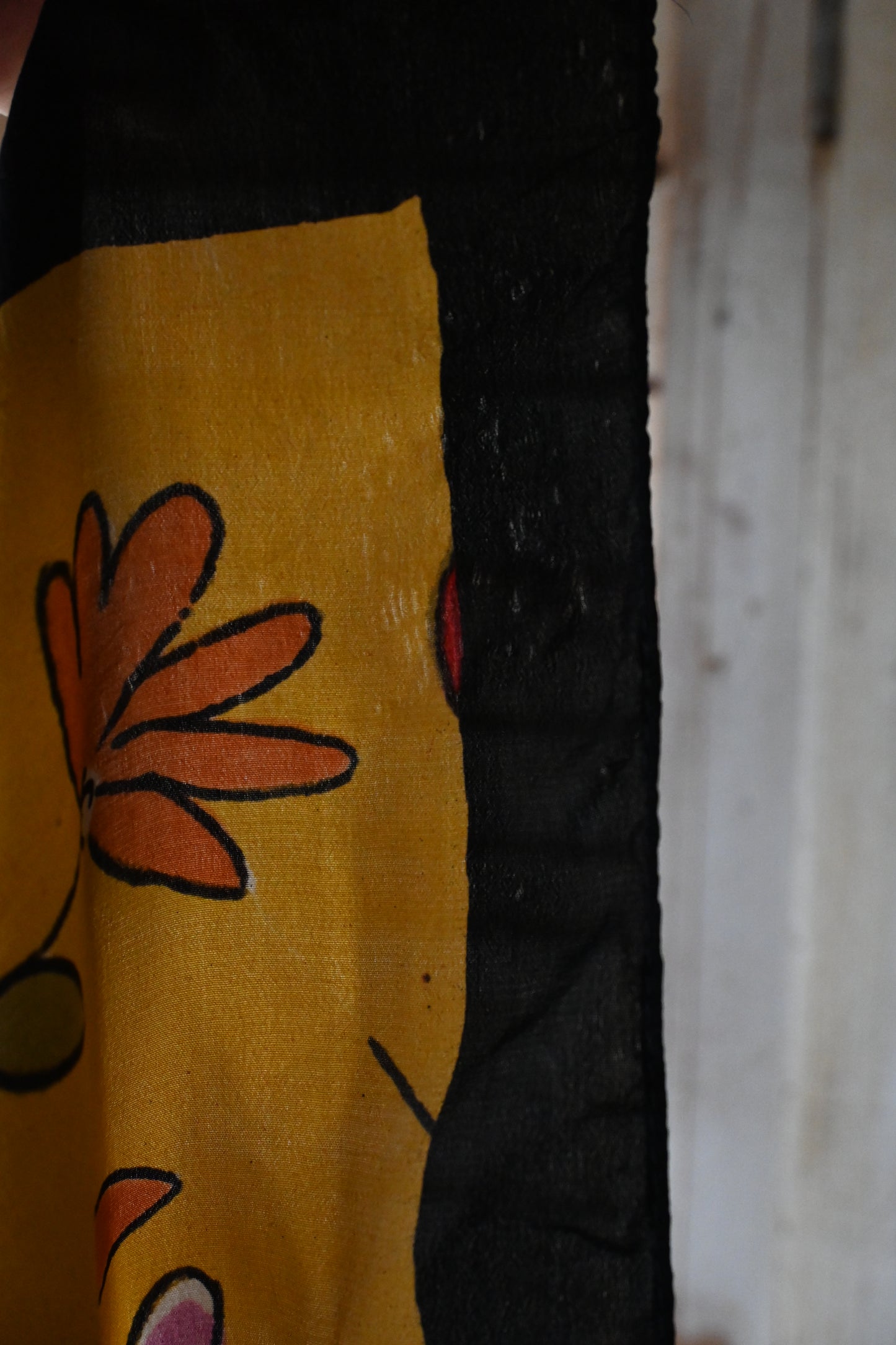 Vintage Flower Silk Scarf/MUSTARD