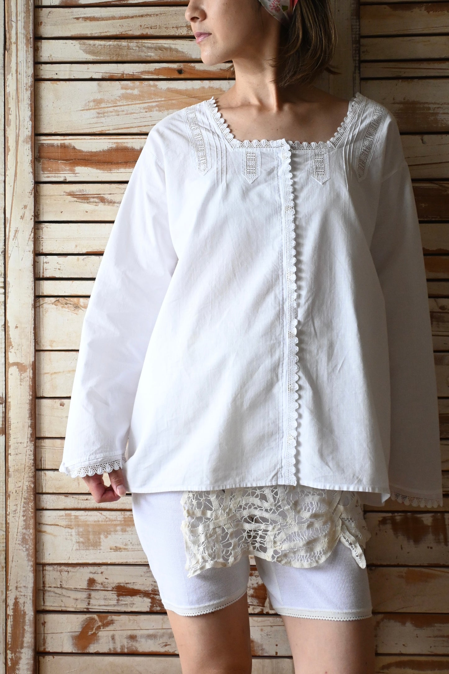 EURO Cutwork lace blouse/WHITE