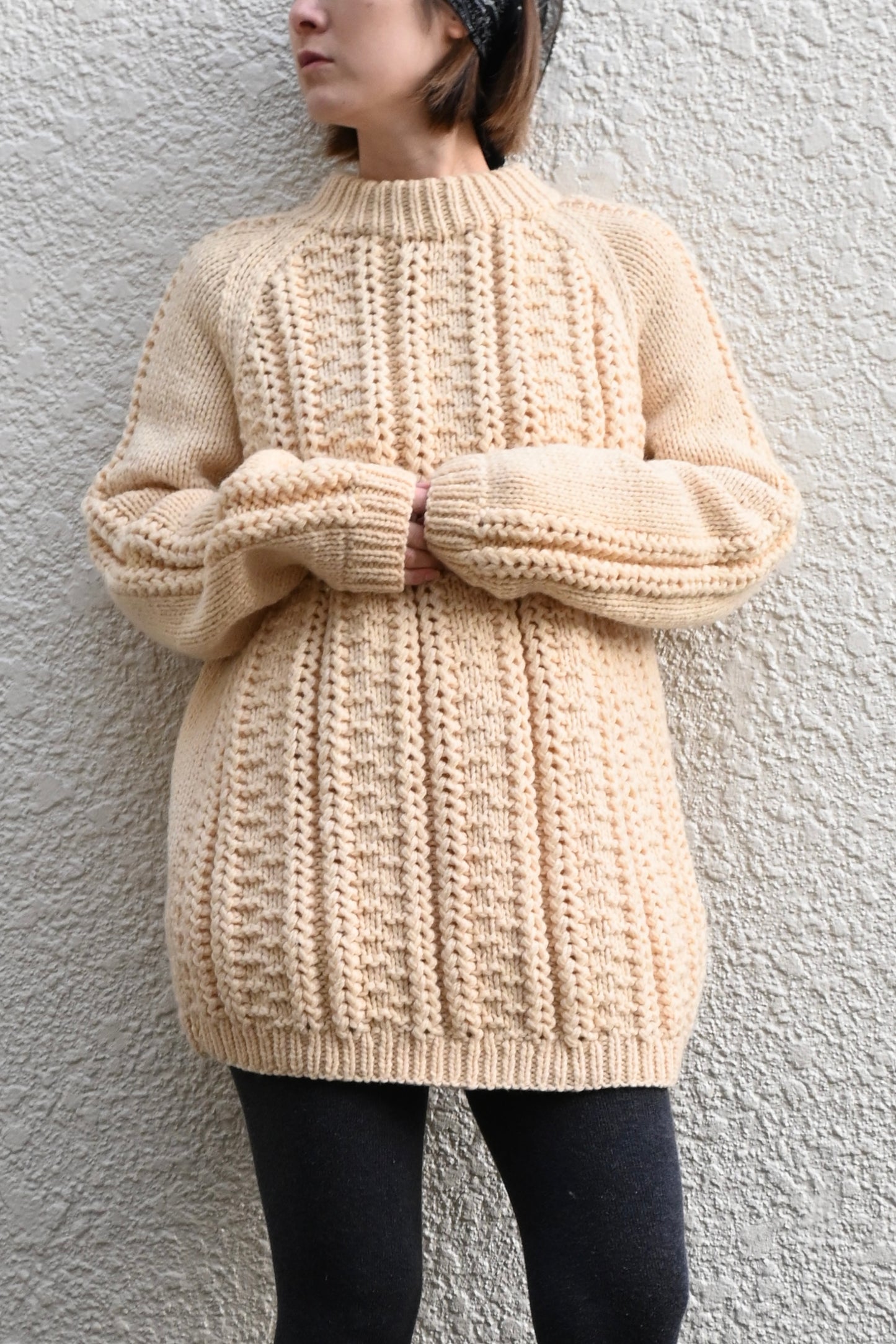 Aran knit sweater/IVORY