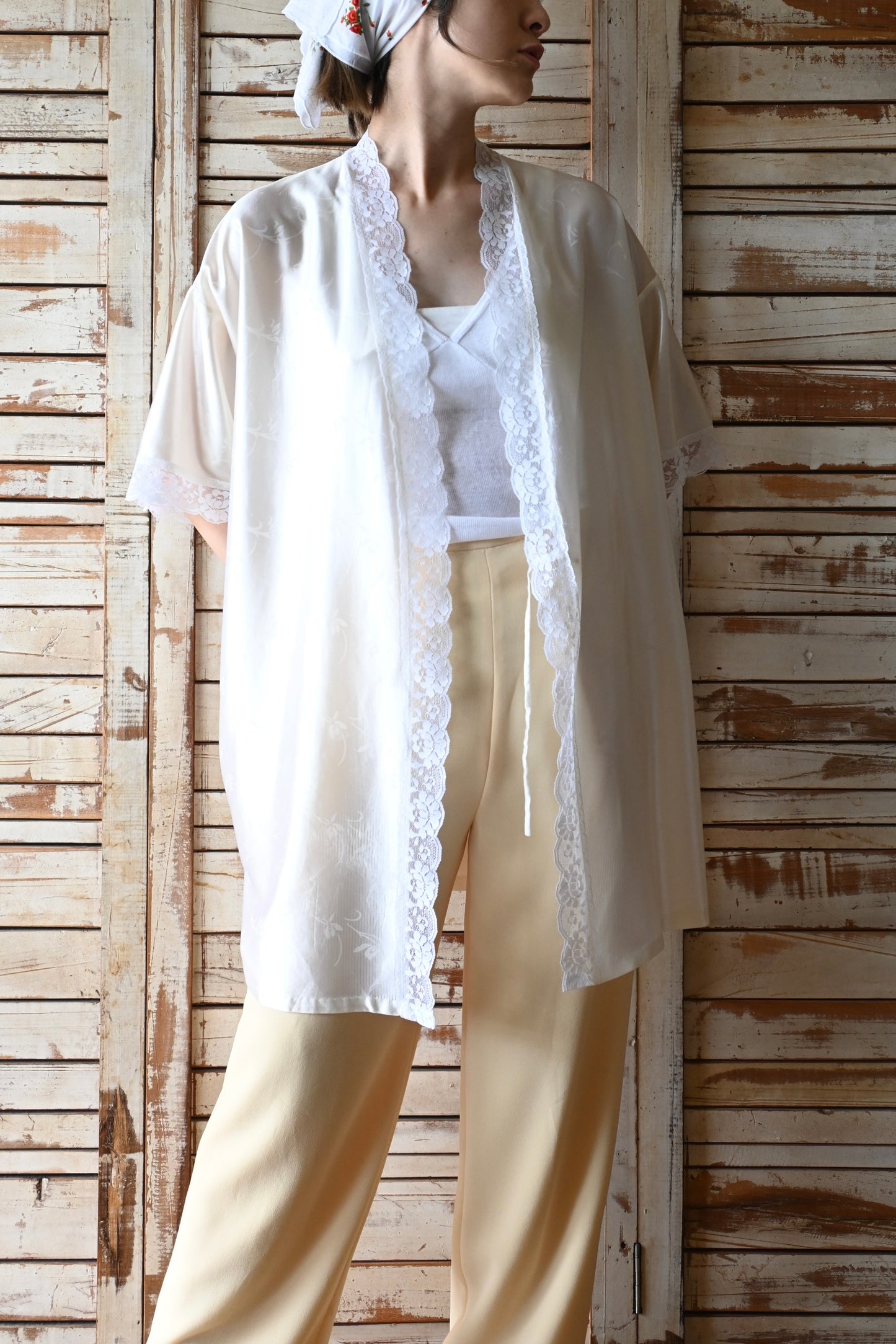 Floral satin bed jacket/IVORY