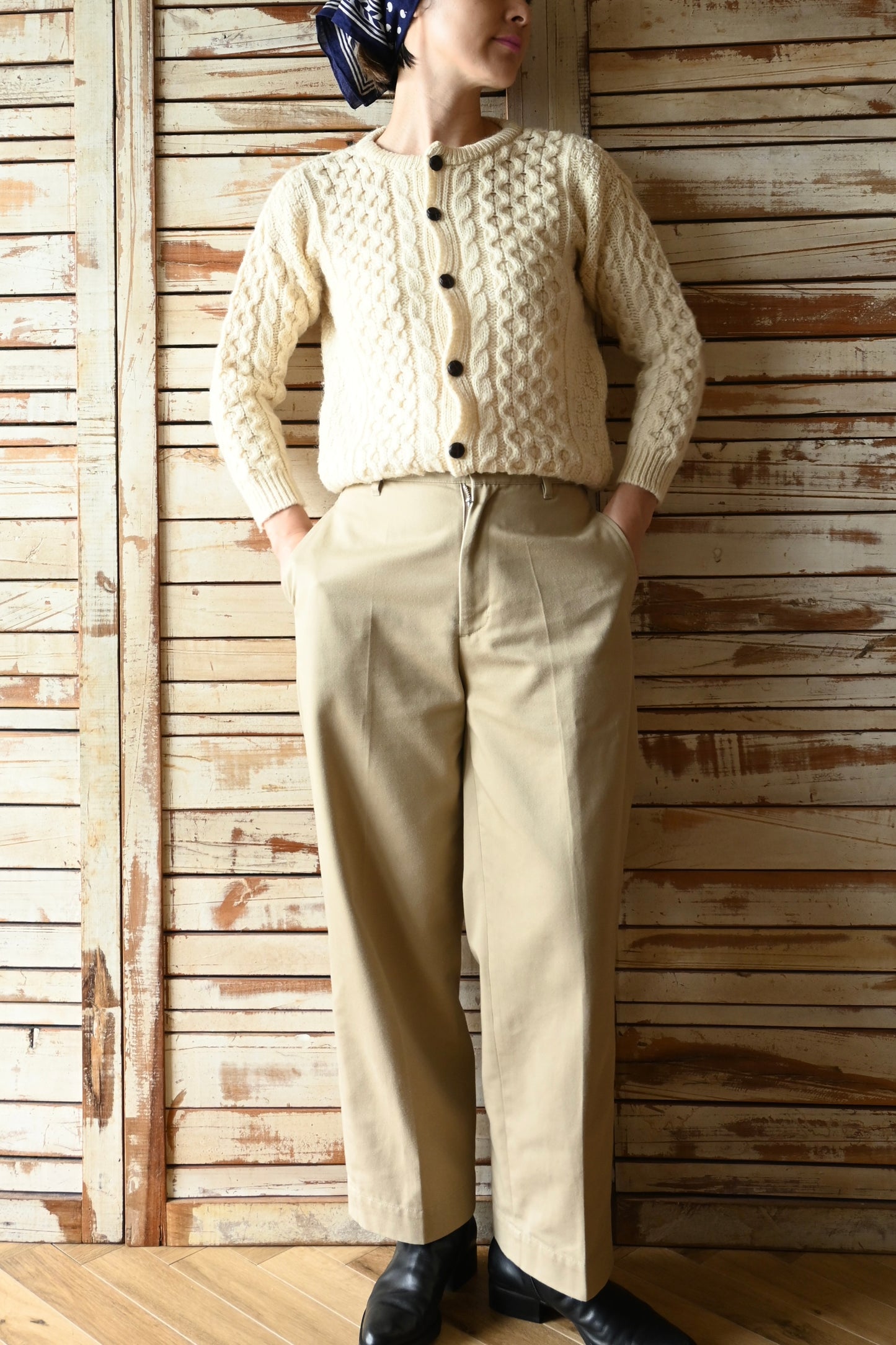 Aran knit cardigan/IVORY