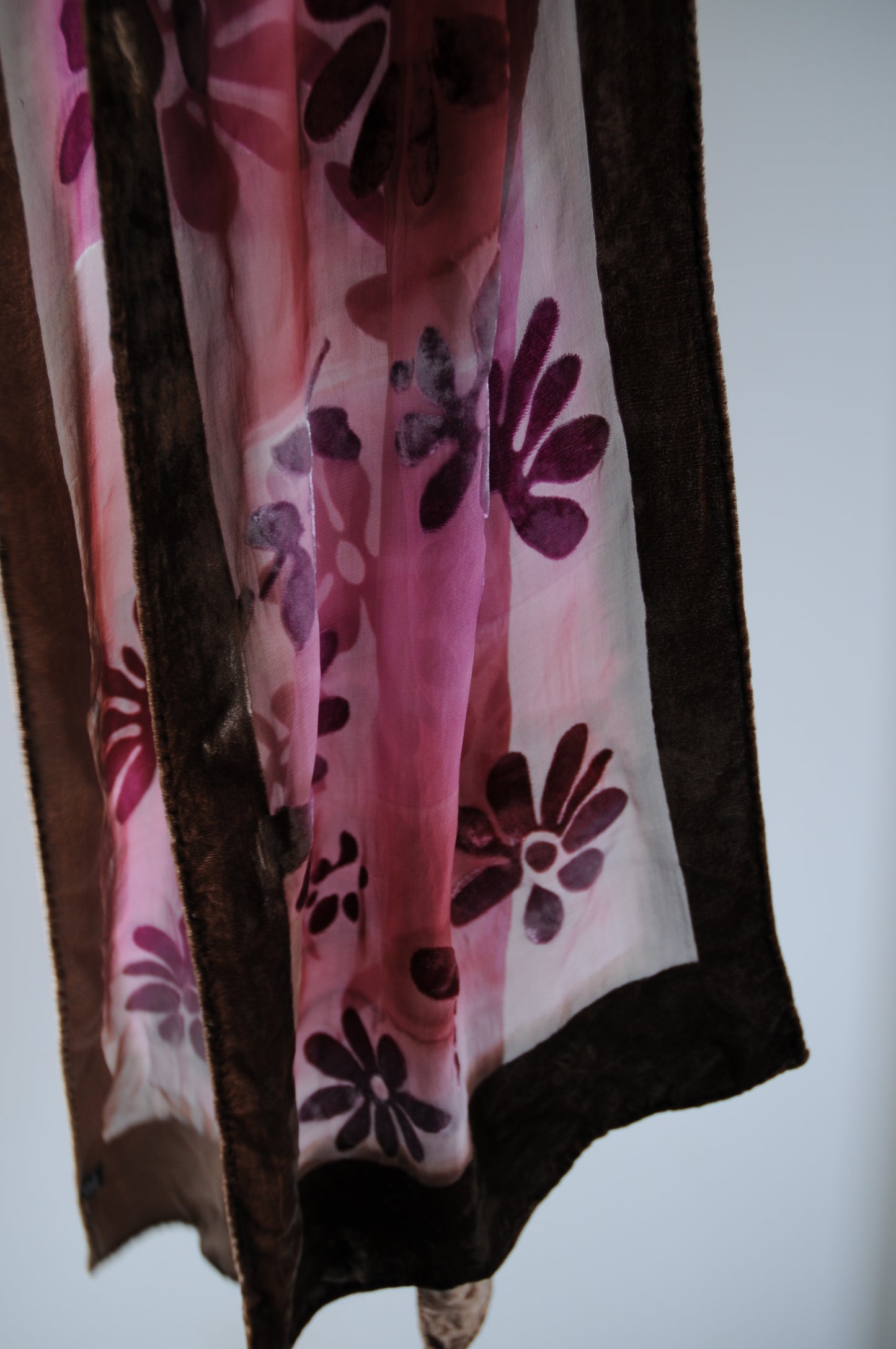 Flower velour long scarf/BROWN×WINE