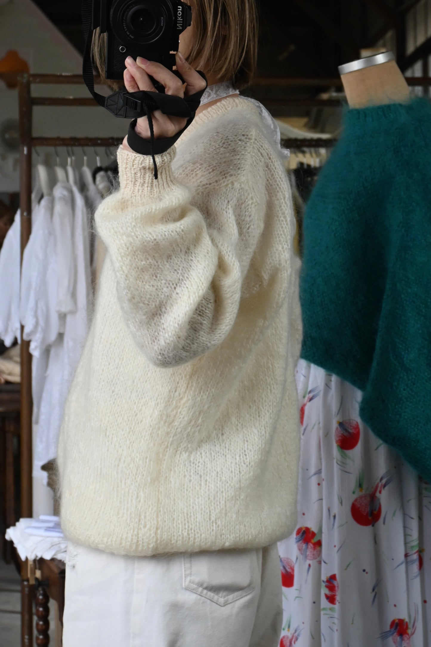 Mohair knit sweater/OFF WHITE