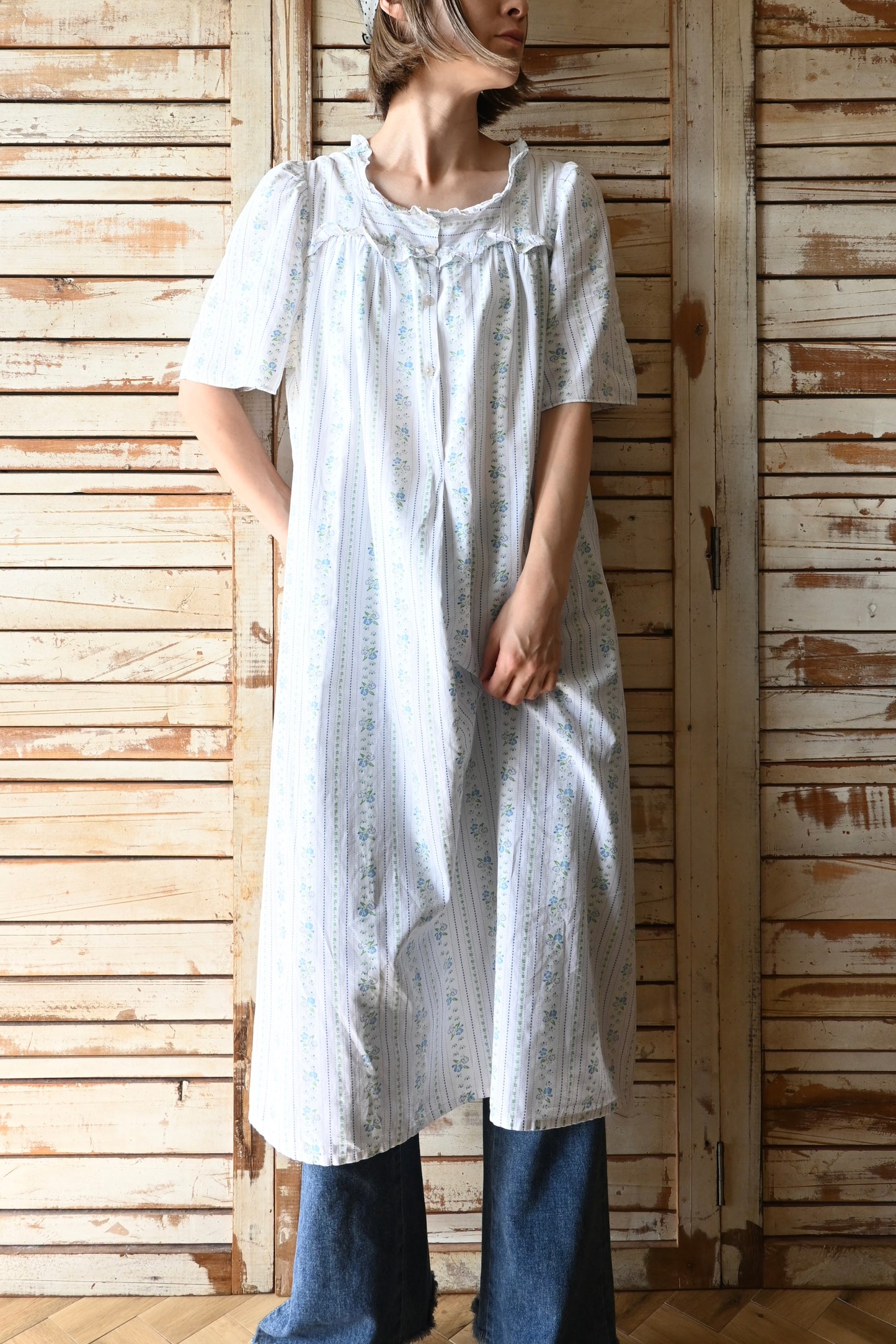 Flower cotton dress/WHITE