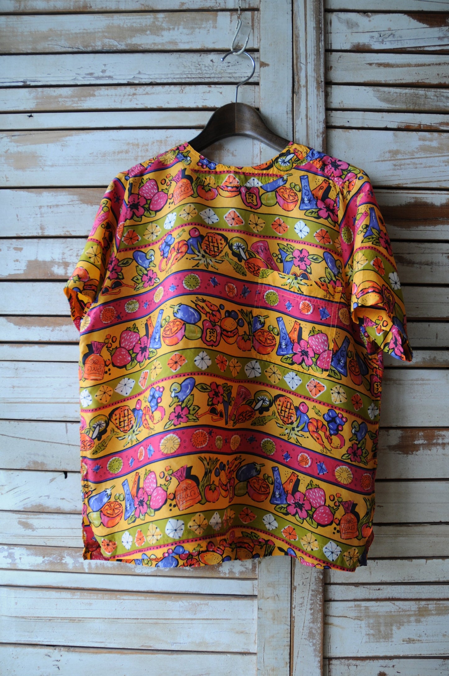 Tropical pattern silk blouse/ORANGE/YELLOW