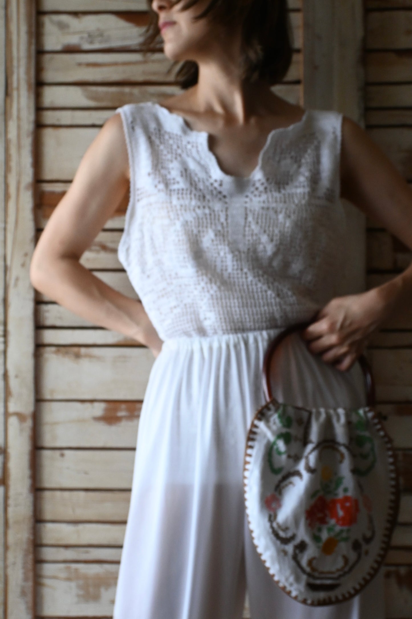 Crochet lace knit top/WHITE