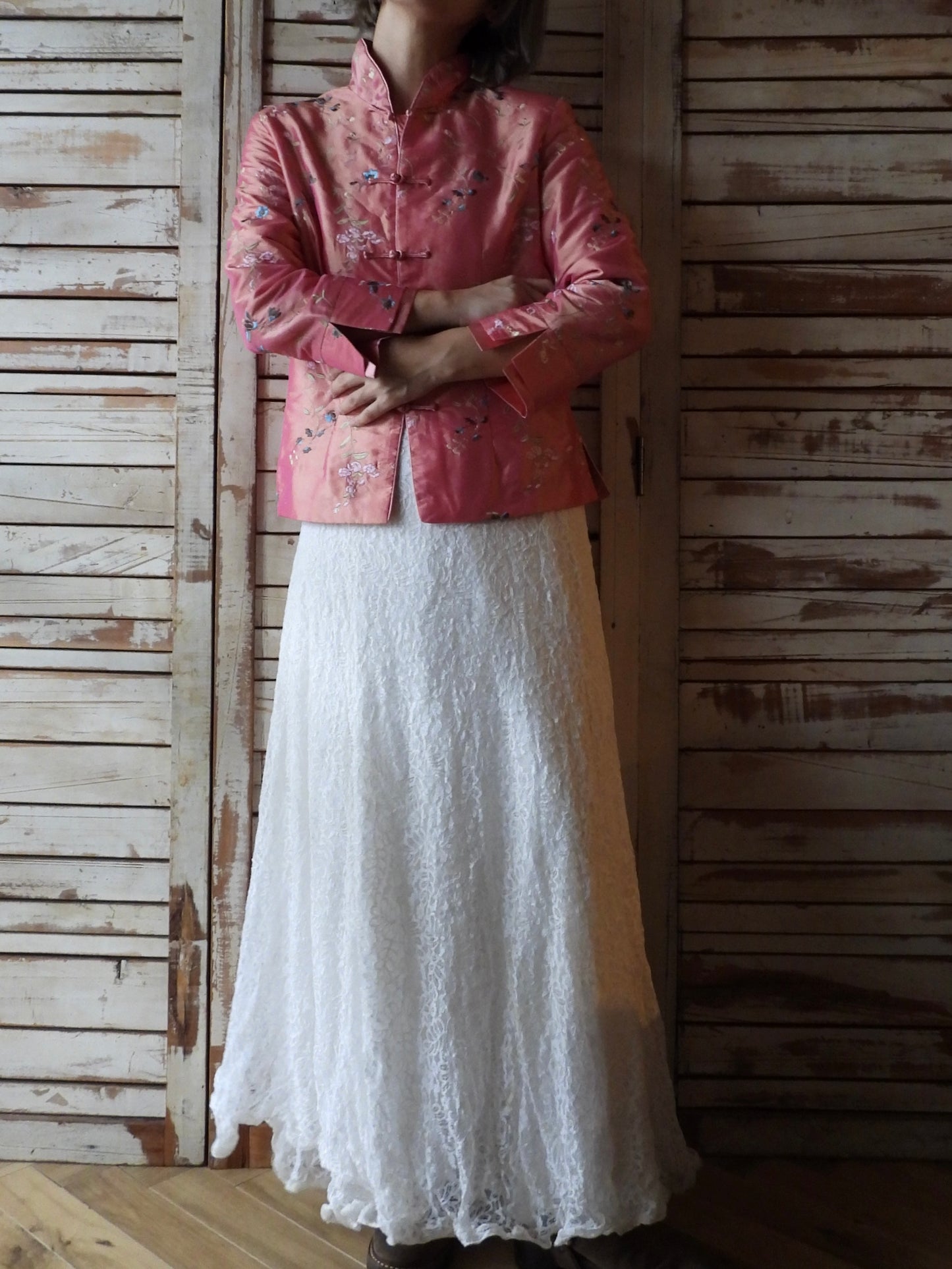 Satin embroidered china jacket/PINK