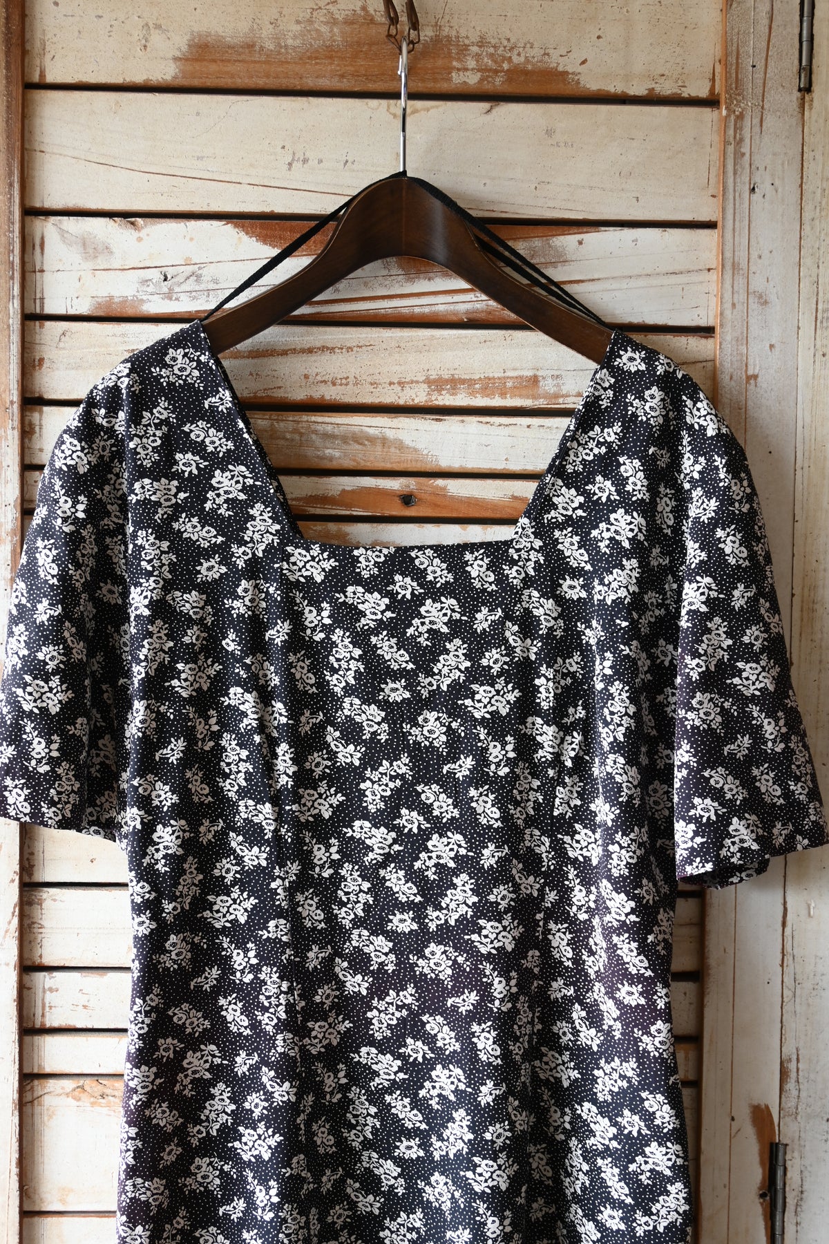 80's Flower pattern dress/BLACK