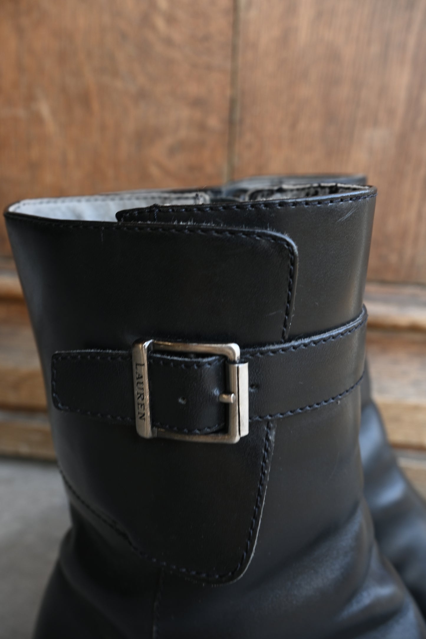 "Lauren Ralph Lauren" leather boots/BLACK