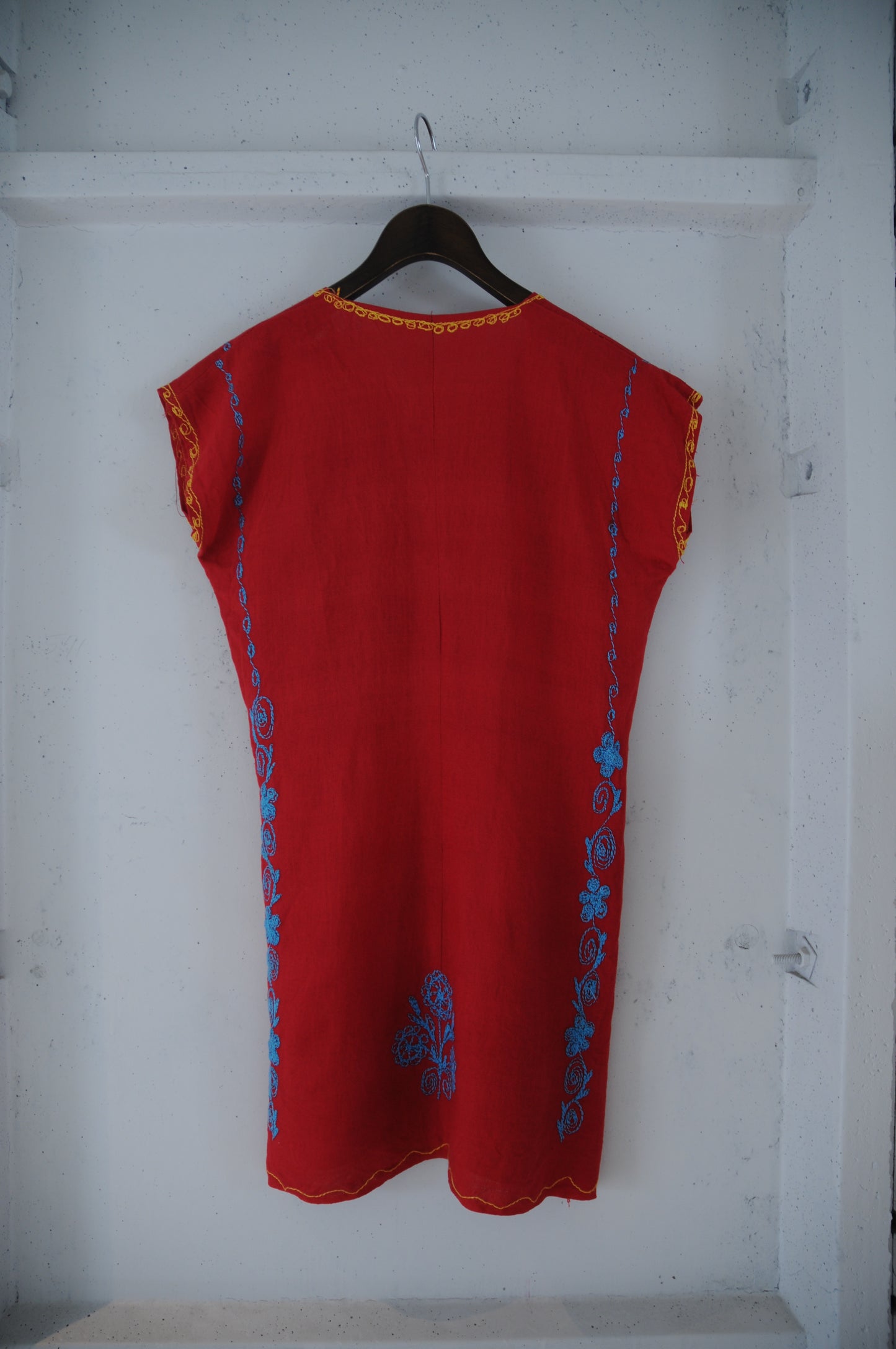 Flower embroidery mini dress/RED