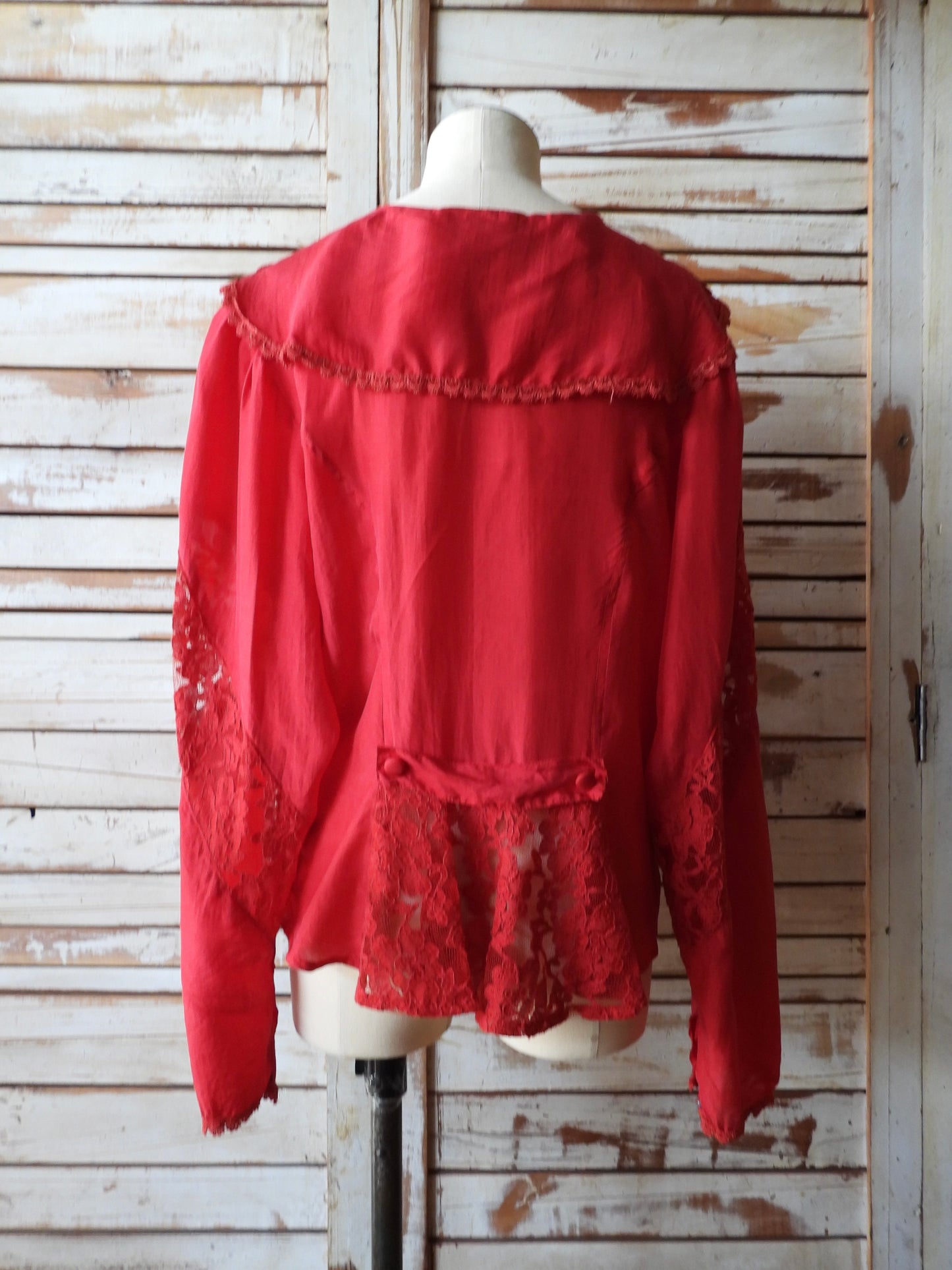 L/S embroidery silk blouse/RED