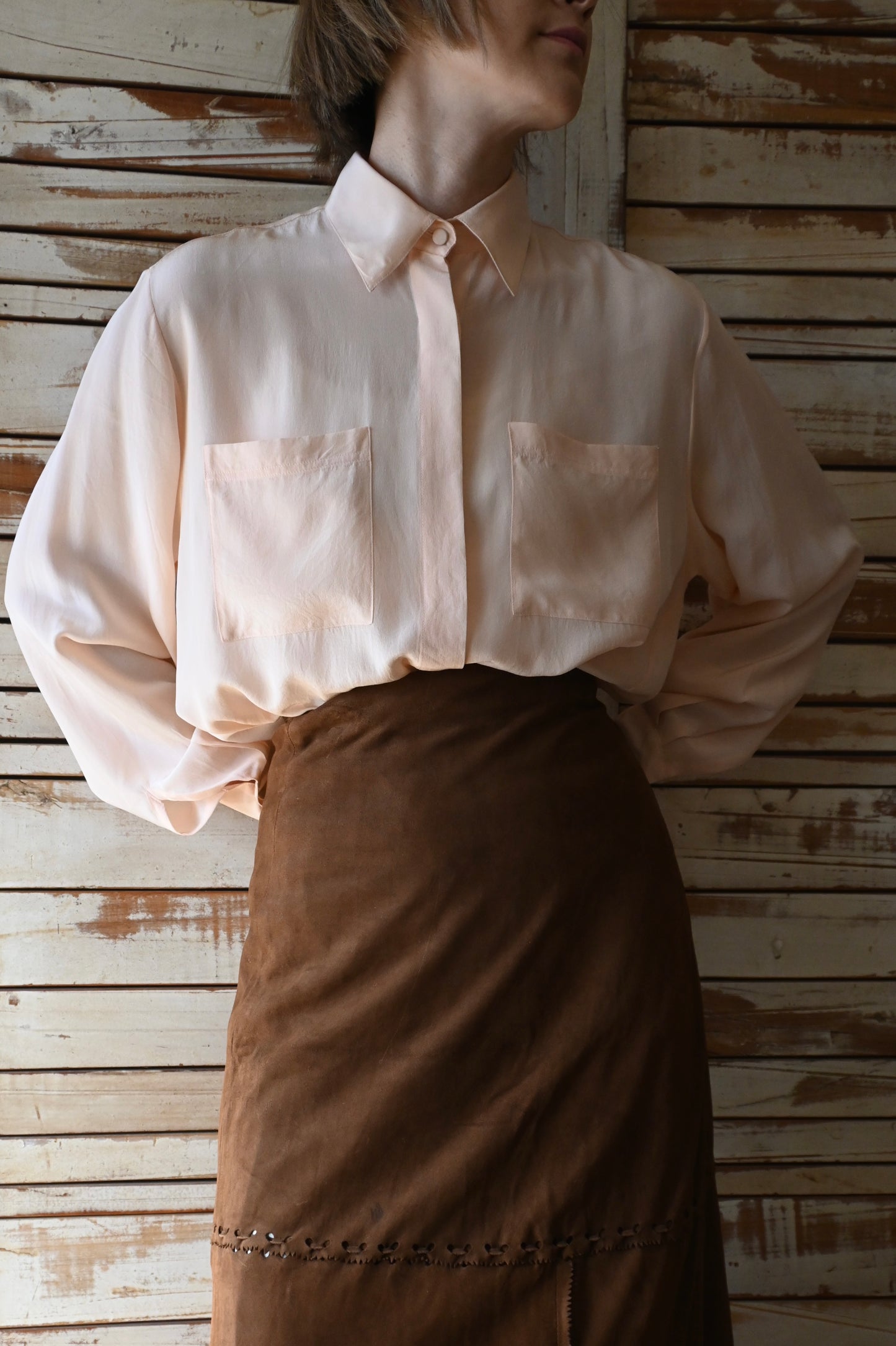 Silk blouse/SALMON PINK