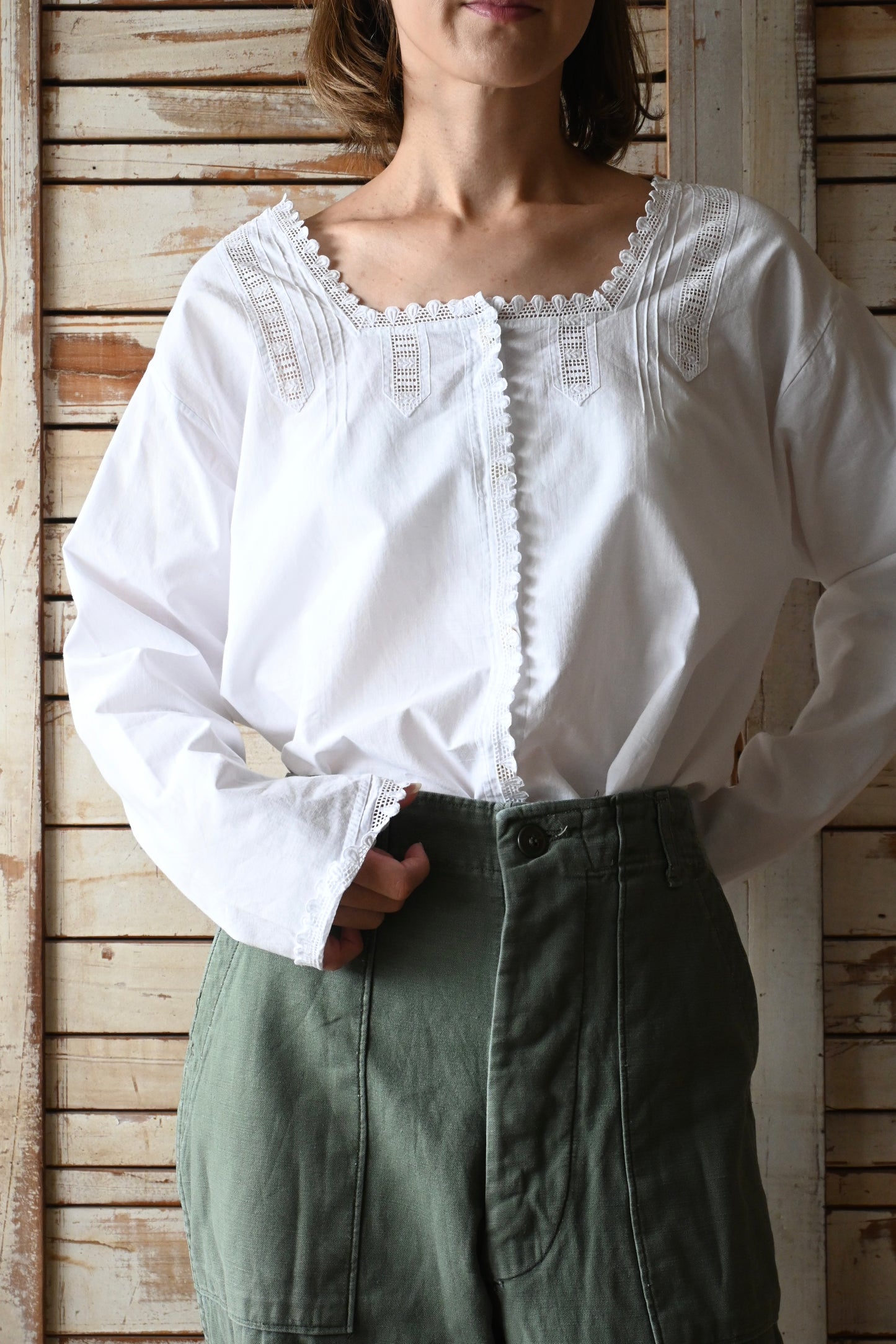 EURO Cutwork lace blouse/WHITE
