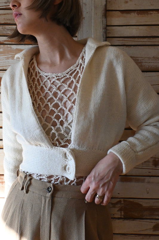 Cropped Knit top/IVORY