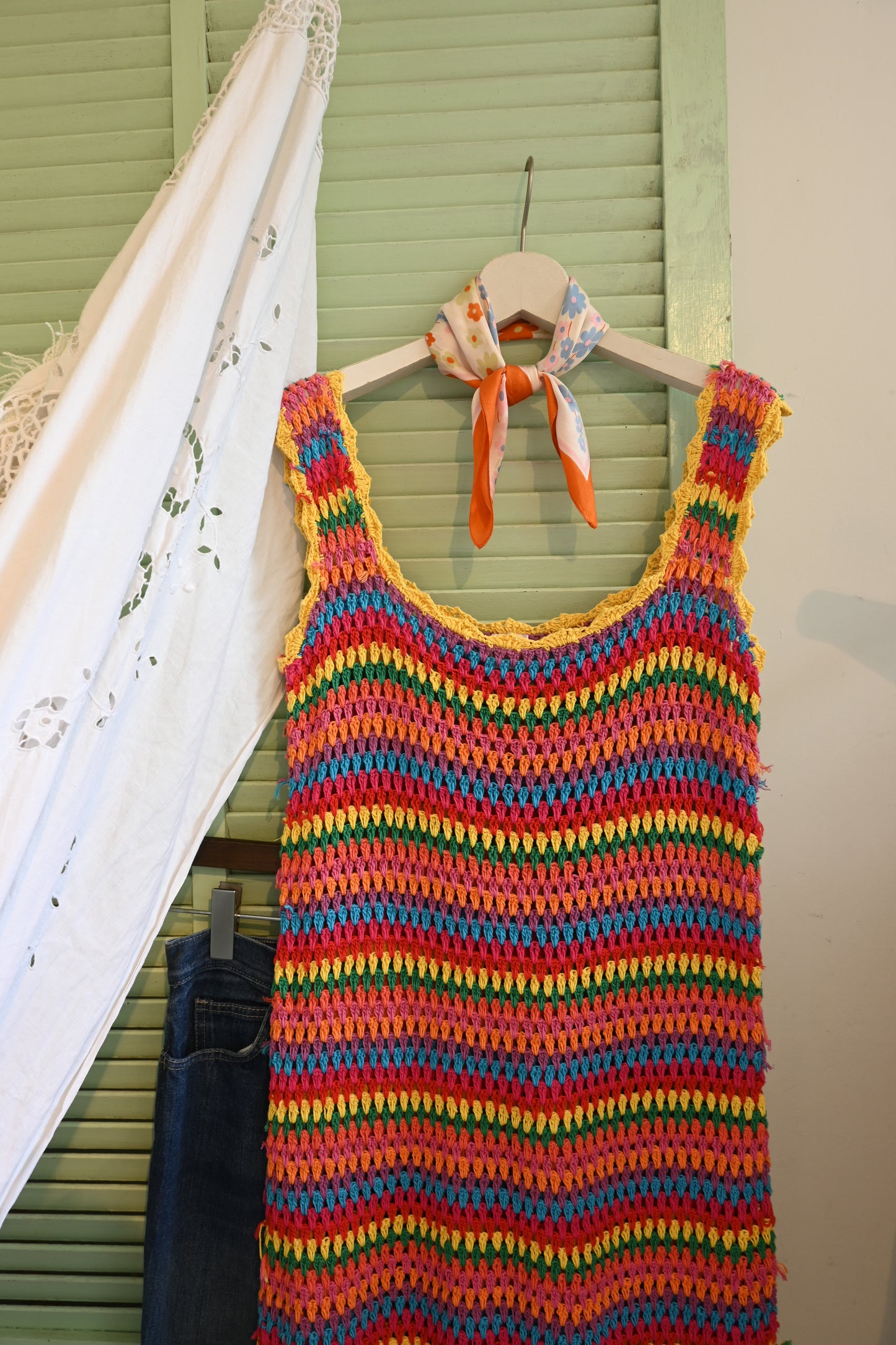 Handmade crochet cotton dress/MULTI