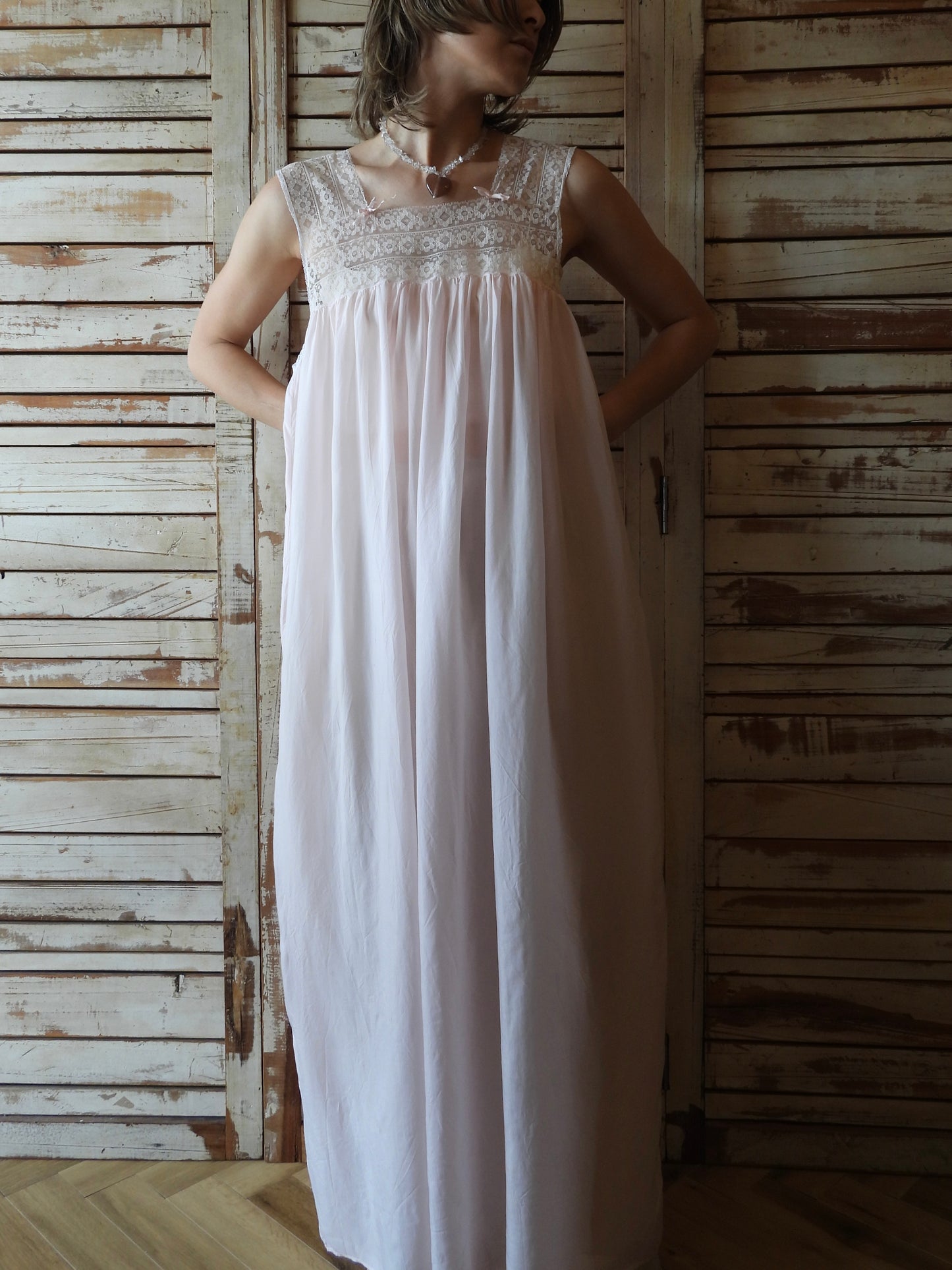 Sleeveless sheer night dress/B.PINK