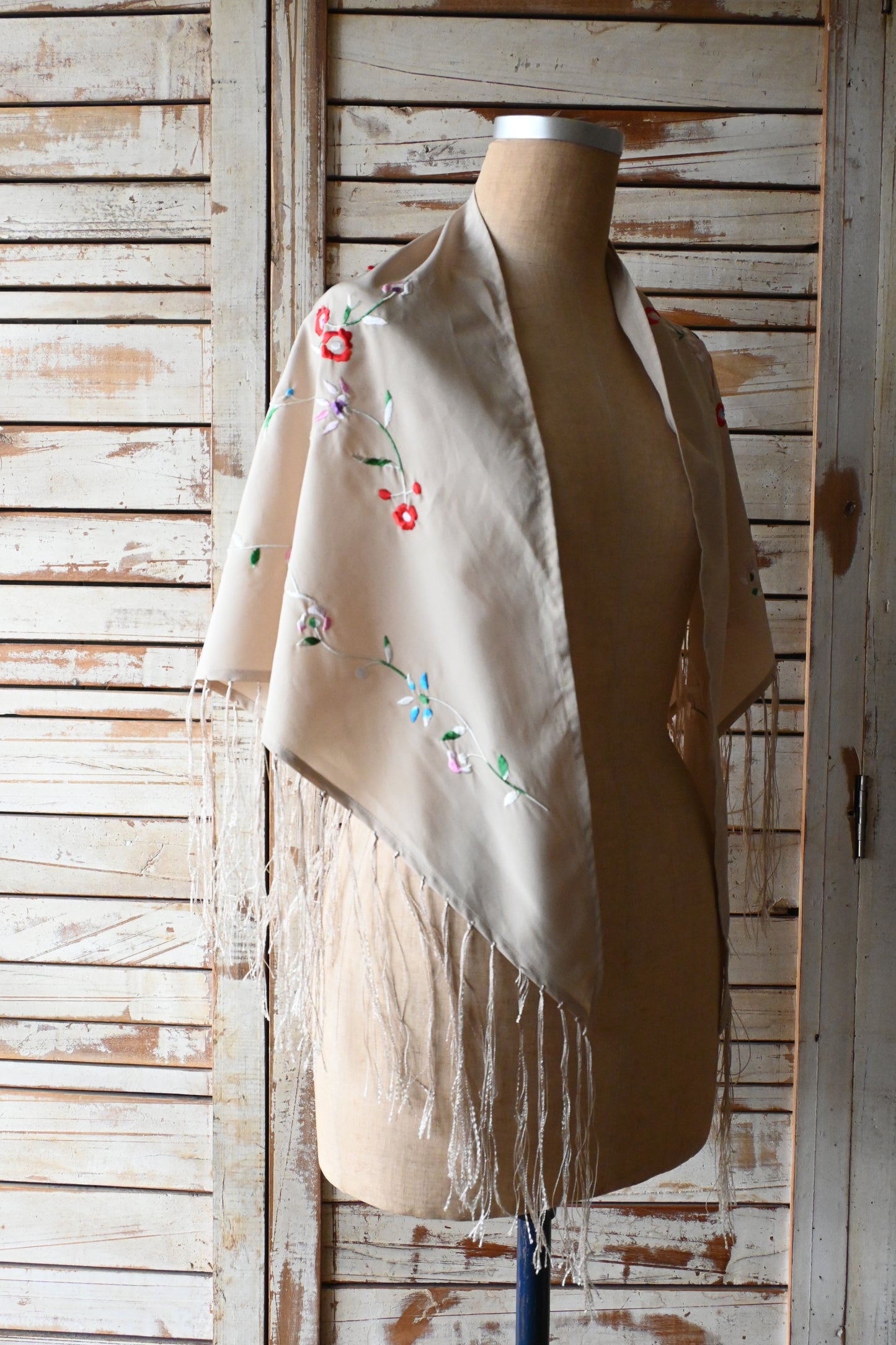 Fringe embroidery stole/BEIGE