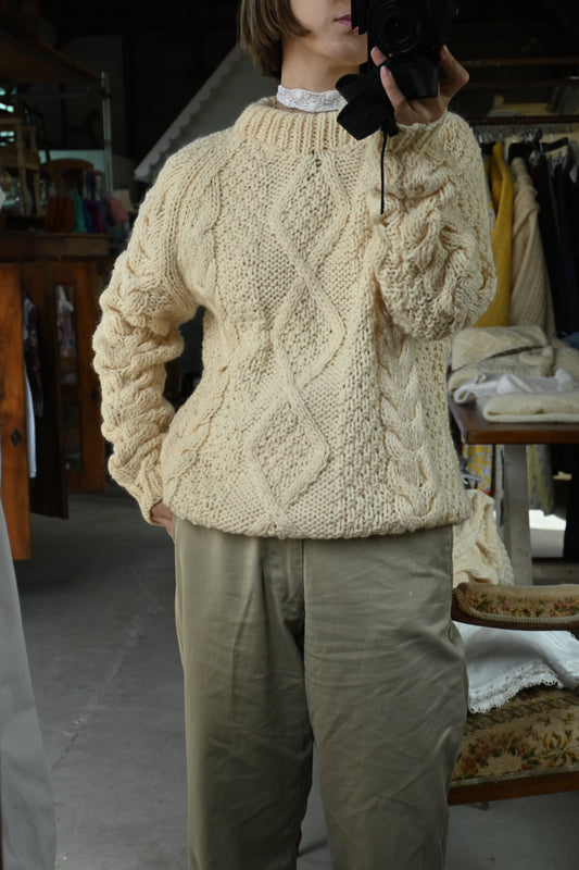 Aran knit sweater/IVORY