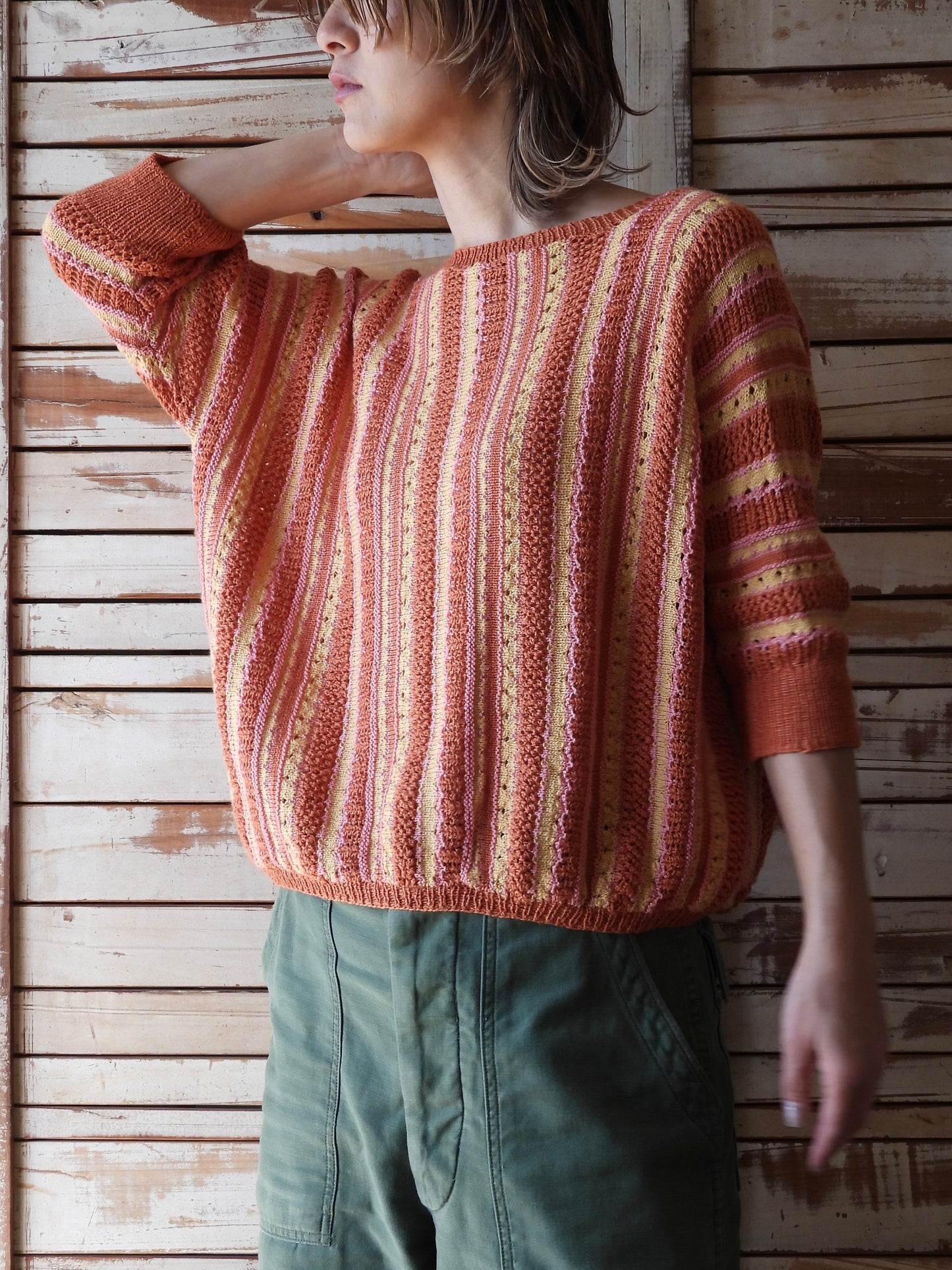 Multi stripe hand knit/MULTI