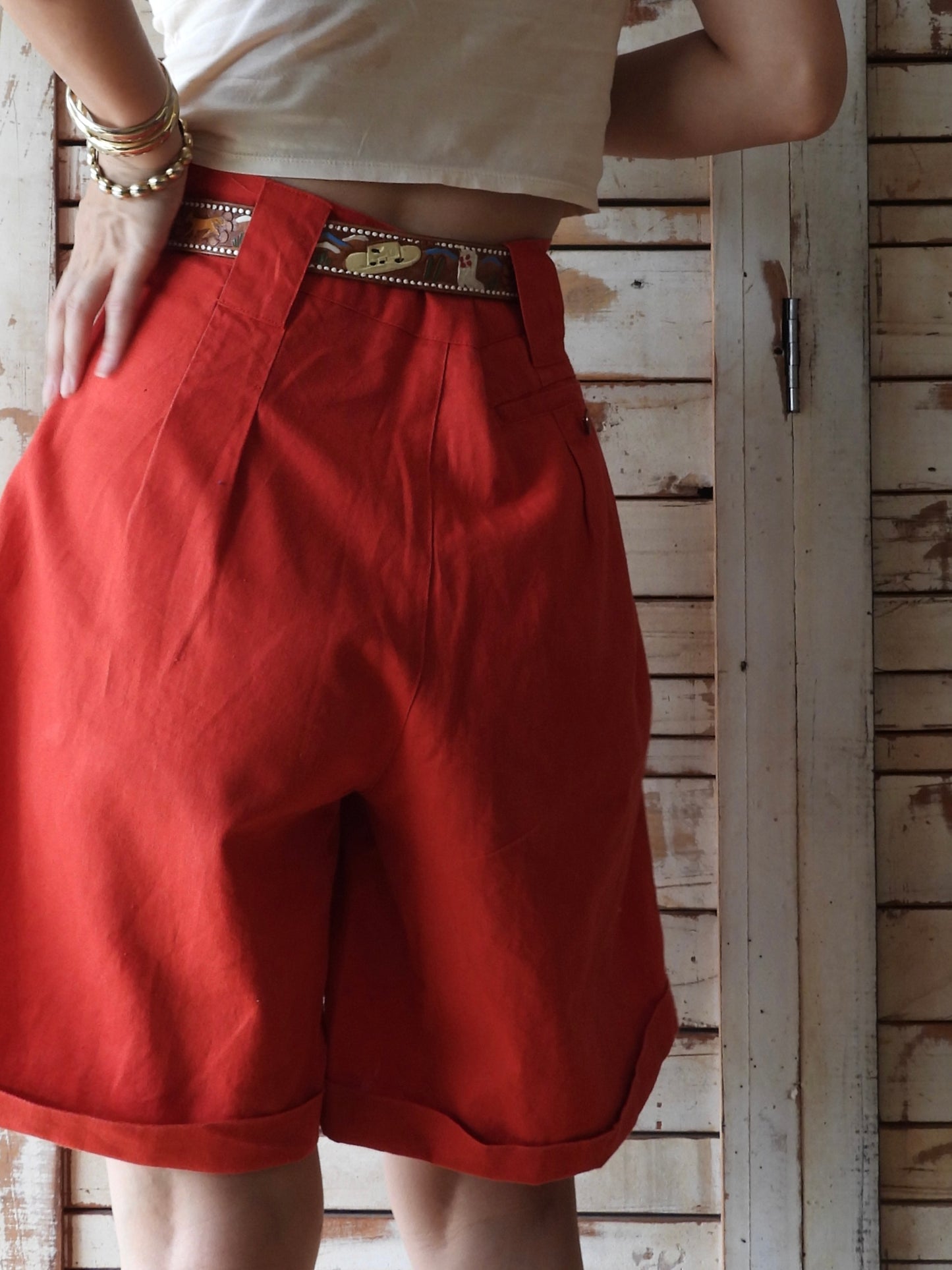 80's Ramie shorts/RED