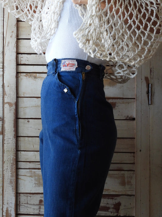 50's WESTERN GIRL RANCH PANTS/BLUE