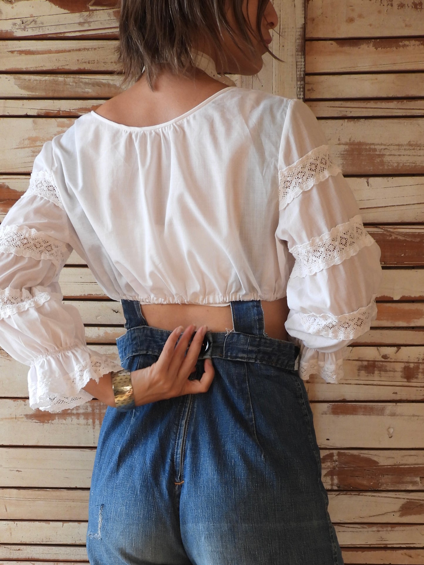 EURO Cropped lace blouse/WHITE