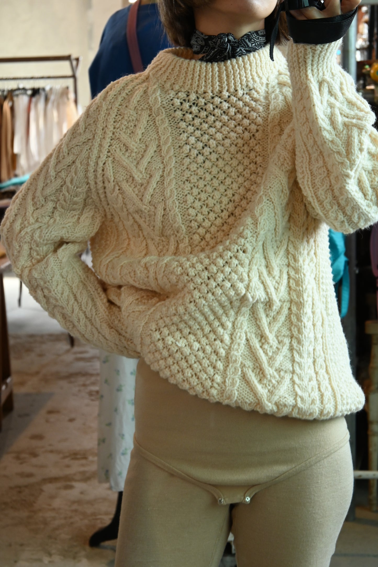 Aran knit sweater/IVORY