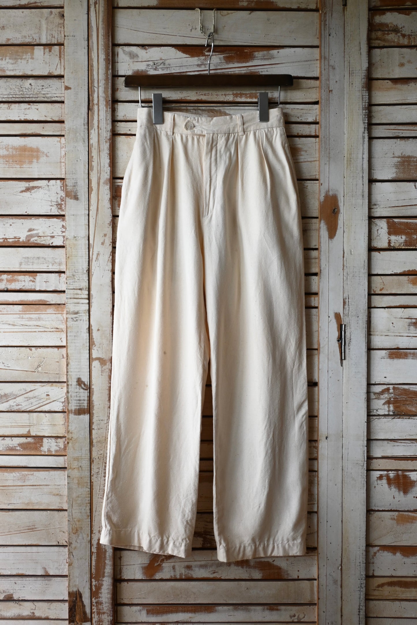 80's Silk tuck pants/CREAM