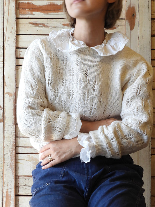 Cotton knit sweater/IVORY