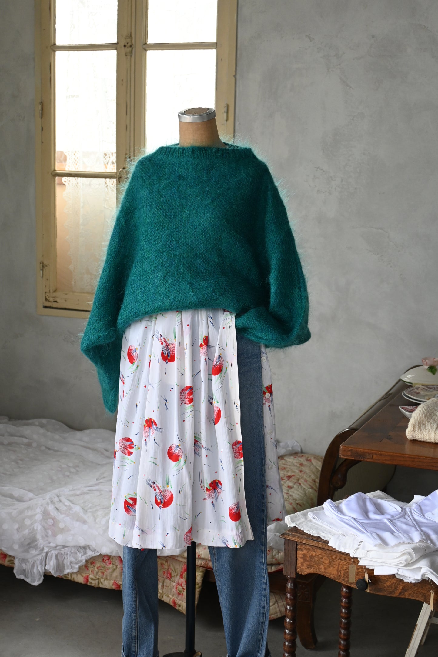 Mohair knit sweater/GREEN