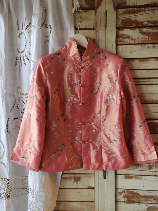 Satin embroidered china jacket/PINK