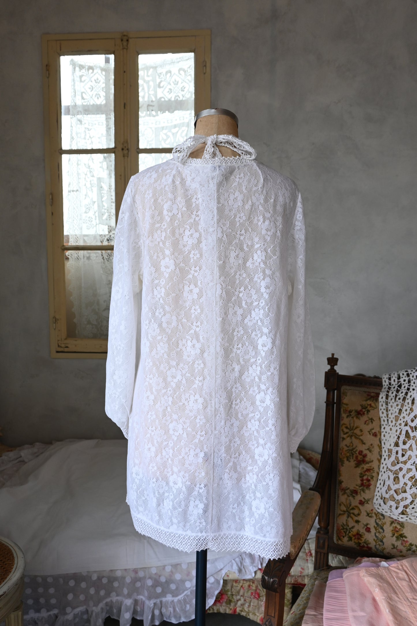 "HANRO" L/S Lace mini dress/WHITE