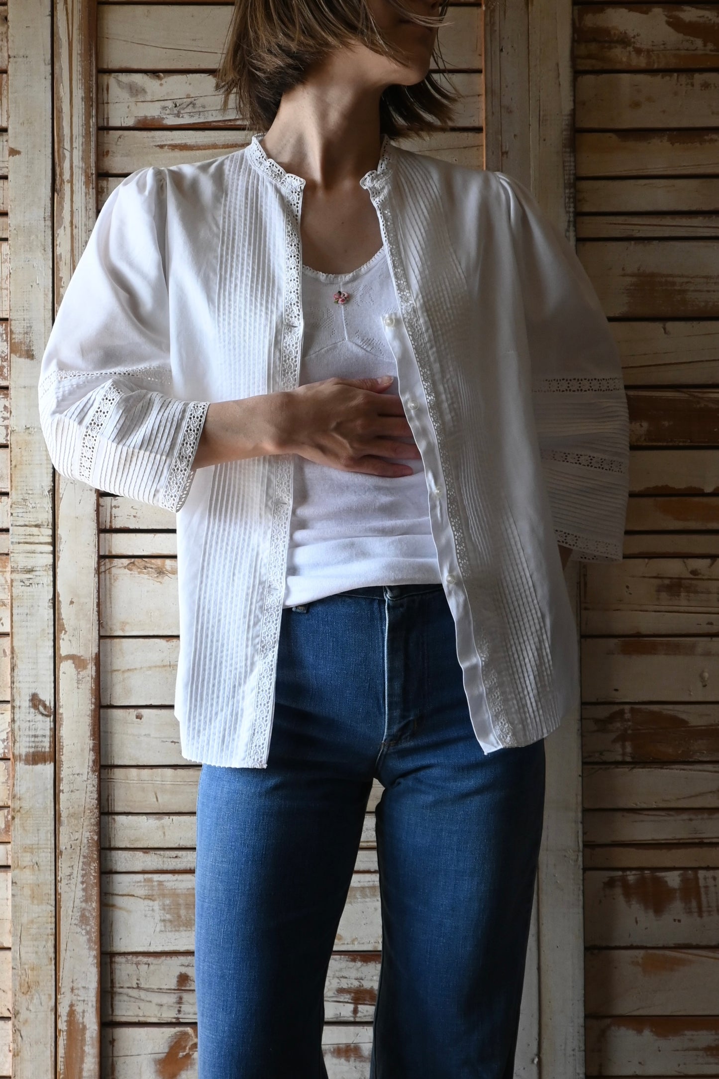 EURO Cutwork lace blouse/WHITE