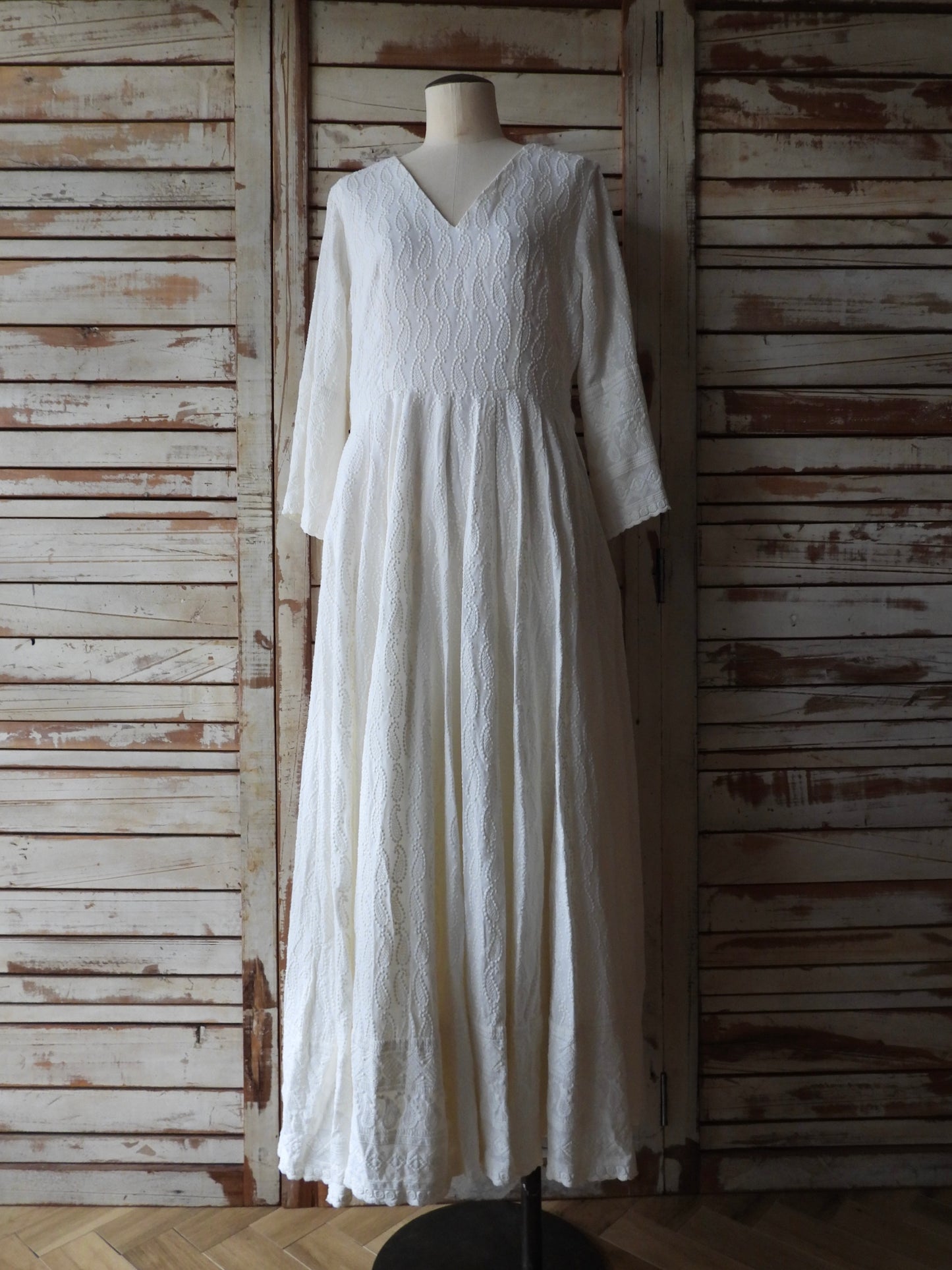 Cotton embroidery long dress/IVORY