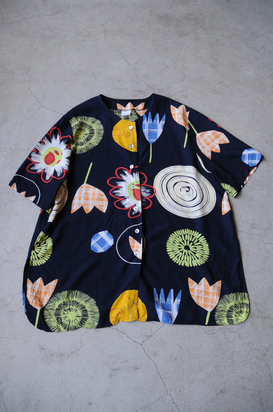 S/S flower shirt/NAVY