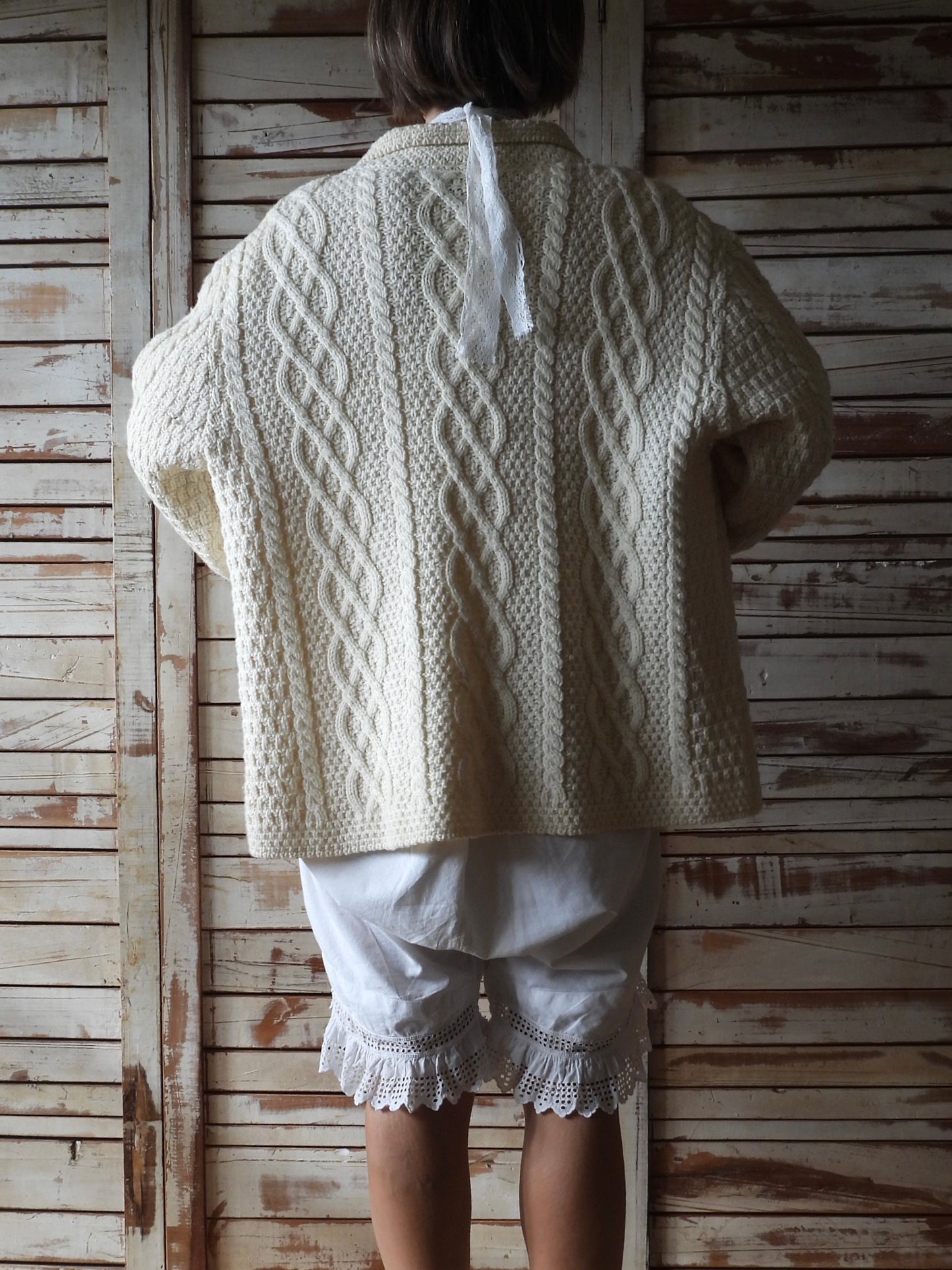 '80s Aran knit cardigan/IVORY/PAUL JAMES