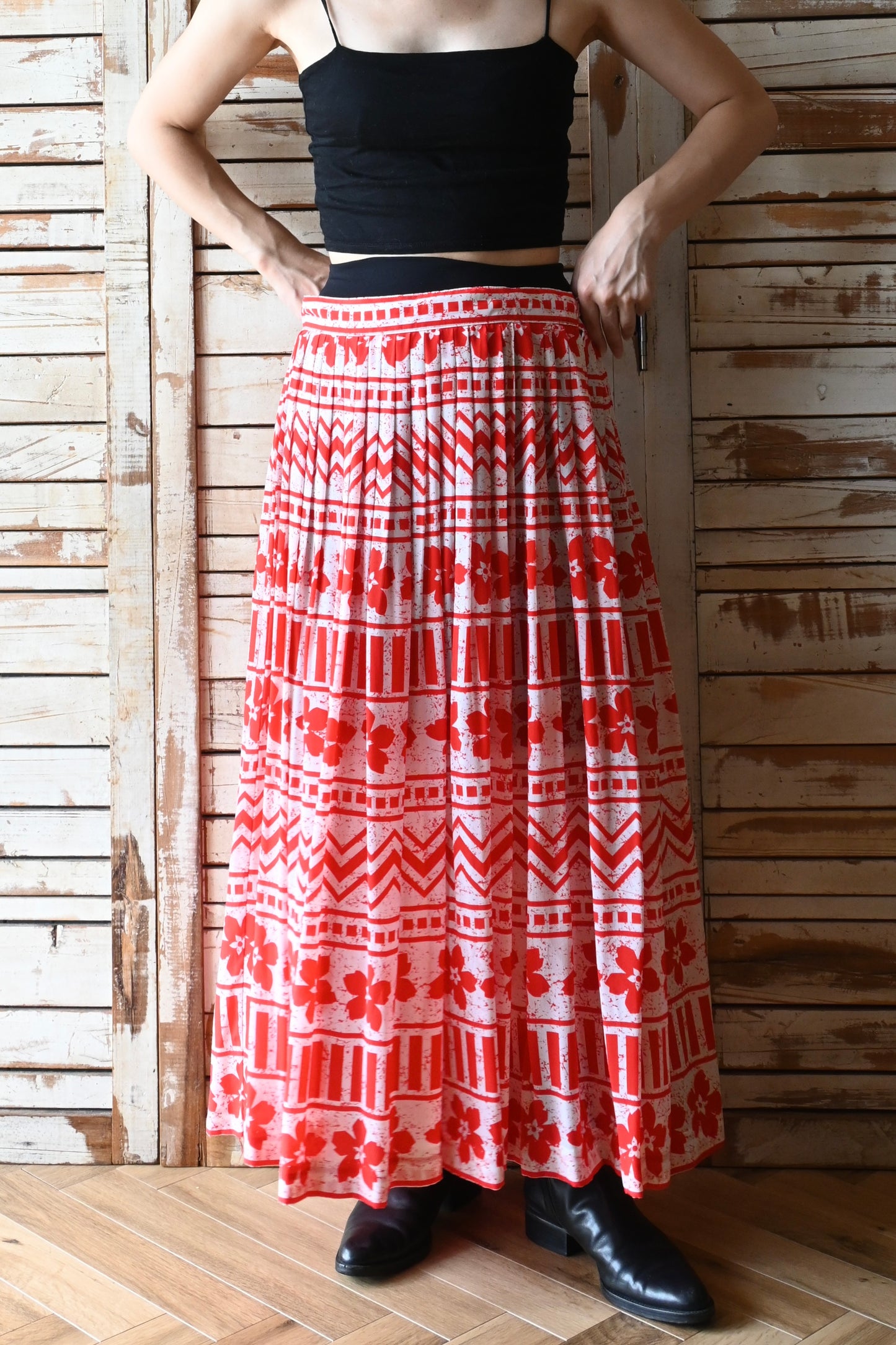 80's Flower pattern skirt/RED