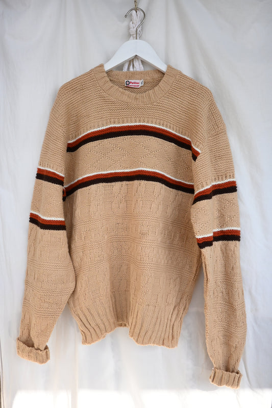 Line knit sweater/BEIGE