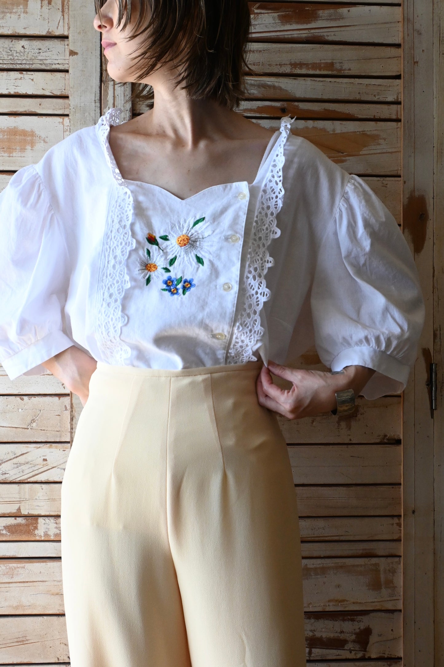 EURO Embroidery blouse/WHITE