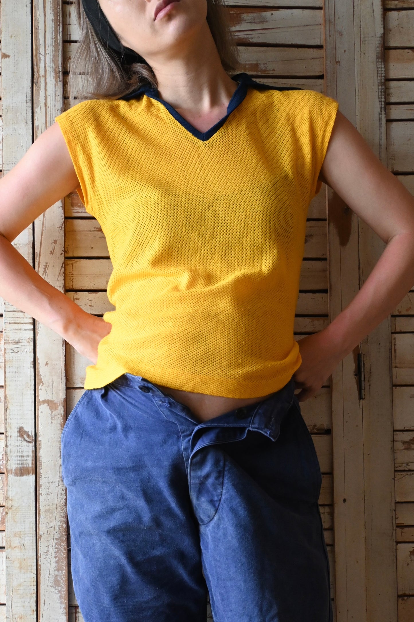 Cotton mesh top/YELLOW