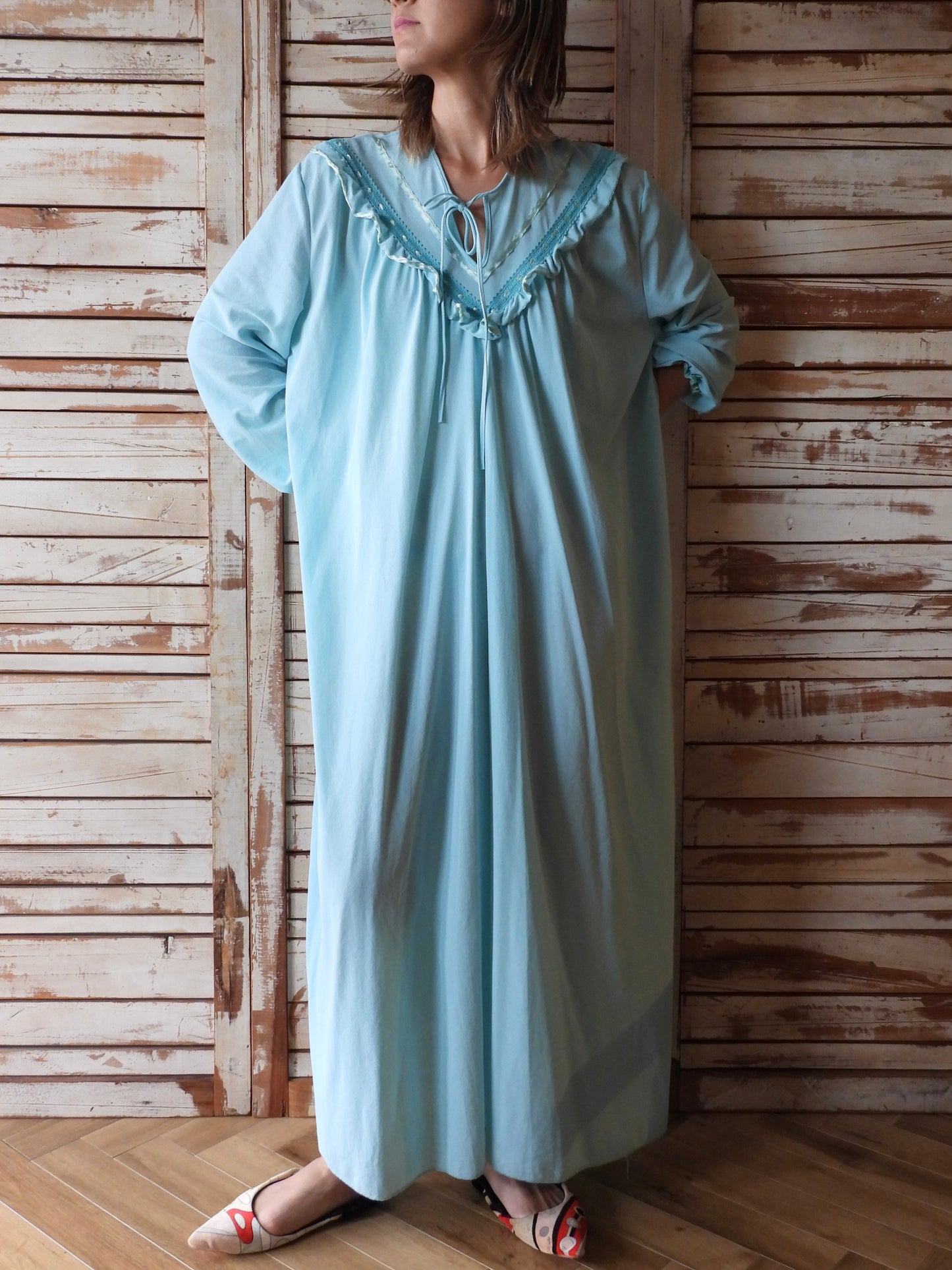 80's L/S Night dress/SKY BLUE