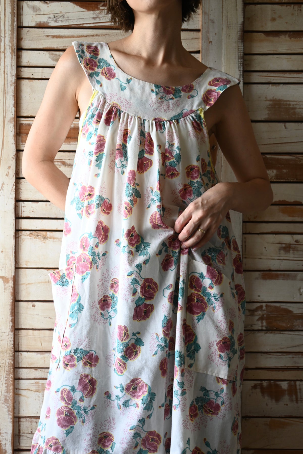 70's Flower pattern dress/IVORY